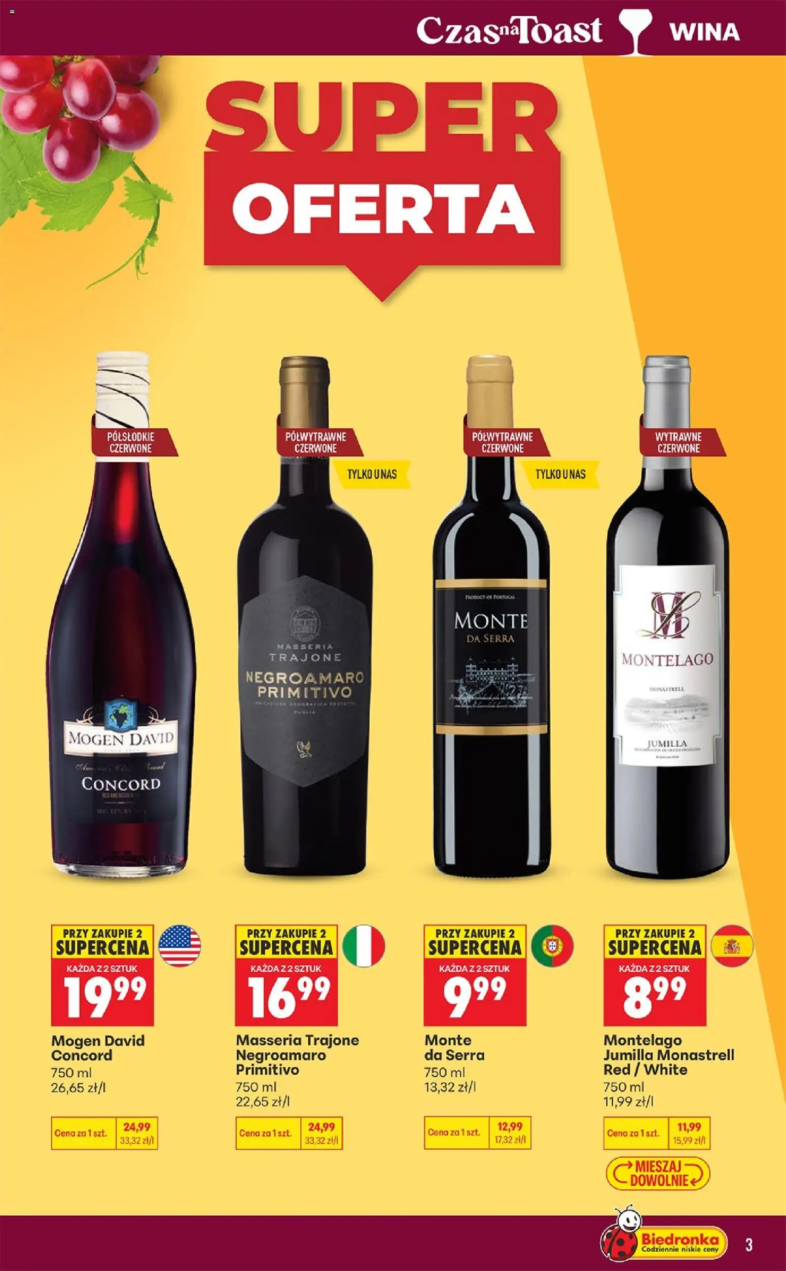 Biedronka gazetka - Czas na toast od 07.09.2026 | Strona: 3 | Produkty: Primitivo, Mogen david concord