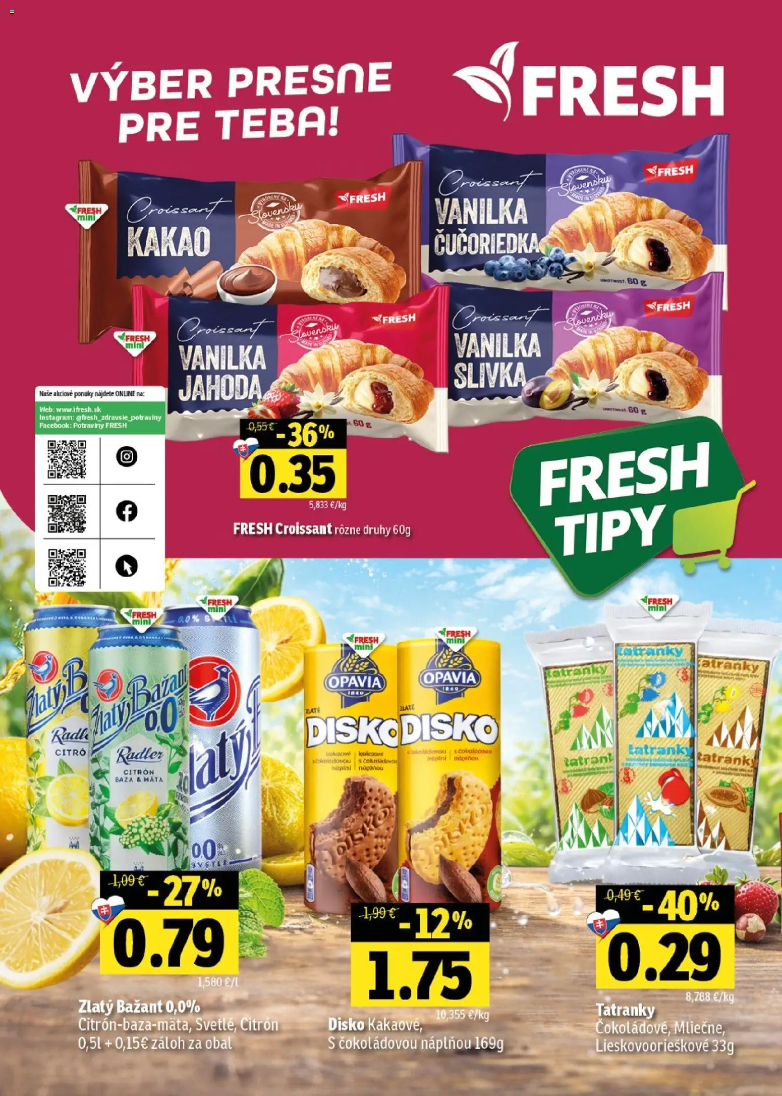 Nové Fresh akcie – leták je platný od 07.05.2026 | Strana: 50 | Produkty: Croissant, Radler, Zlatý Bažant, Kakao