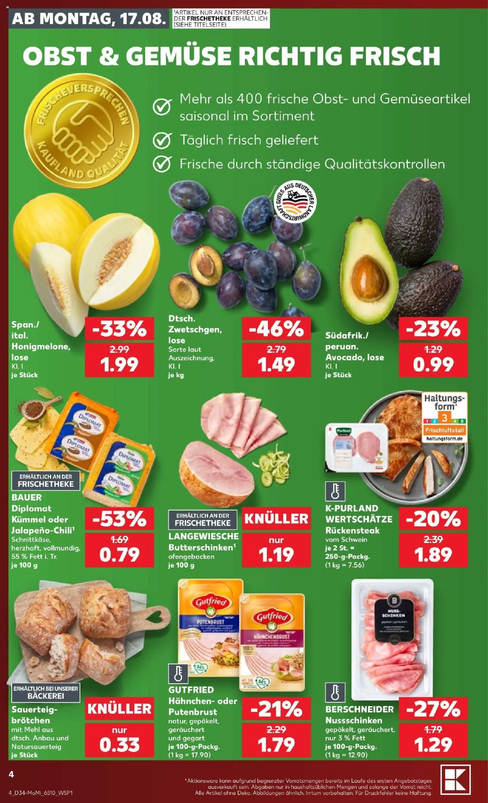 Kaufland Prospekt Köln – gültig ab 17.08.2026 | Seite: 4 | Produkte: Hahnchen, Mehl, Gemüse, Obst