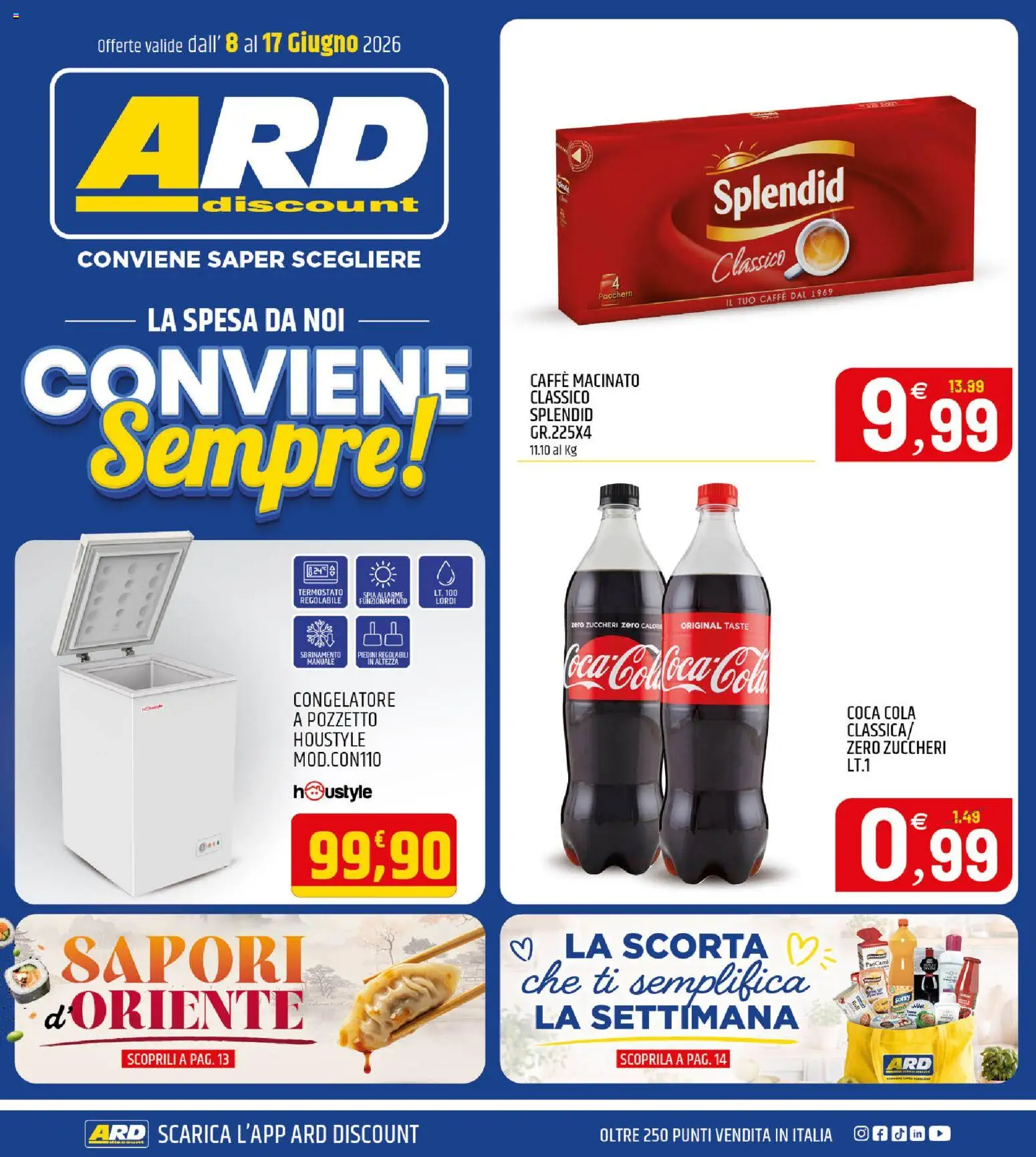 Volantino ARD Discount del 08.06.2026 | Pagina: 1 | Prodotti: Caffè, Congelatore, Congelatore a pozzetto, Coca Cola