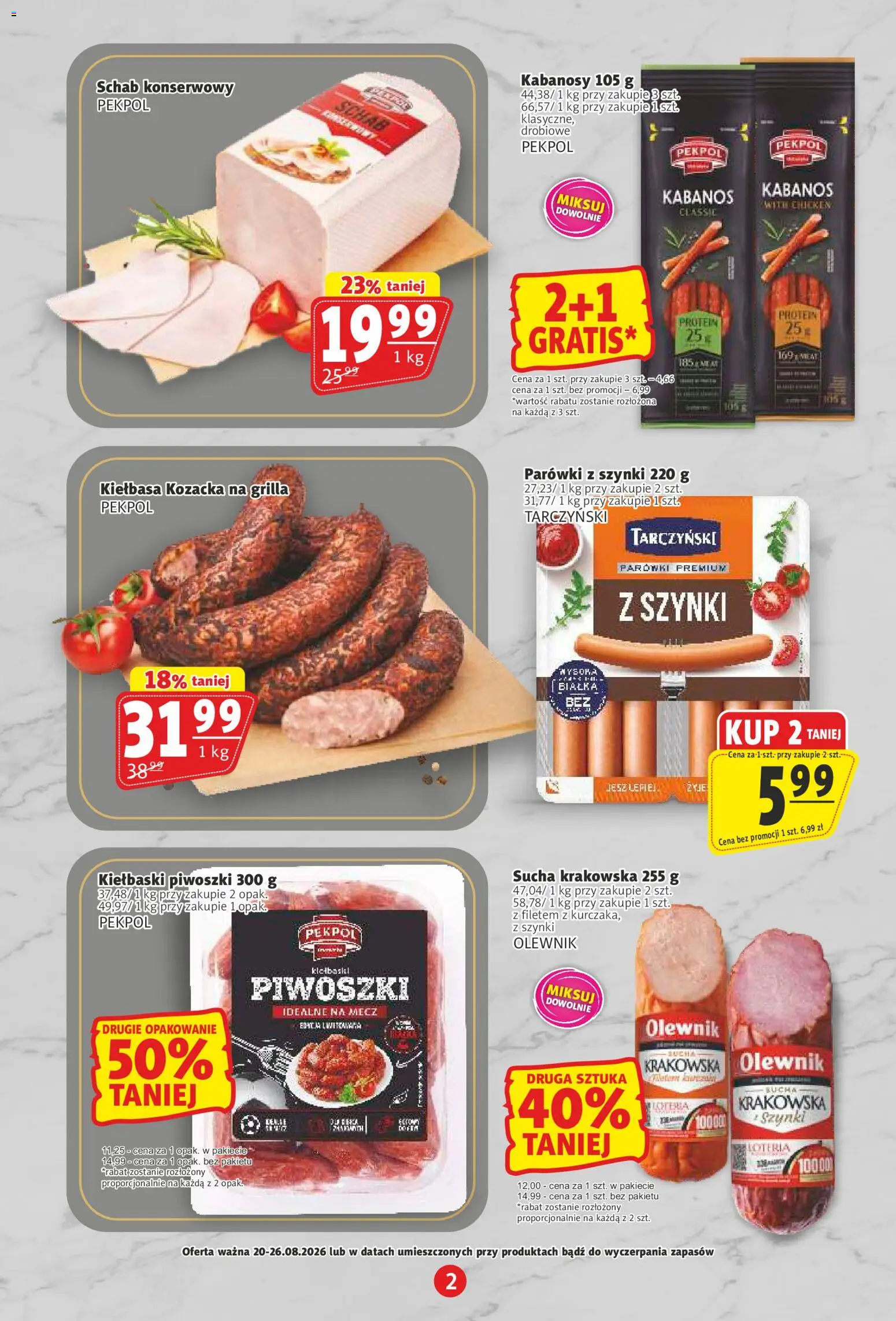 Prim Market gazetka od 20.08.2026 | Strona: 2 | Produkty: Kiełbasa, Schab, Parówki, Kabanos