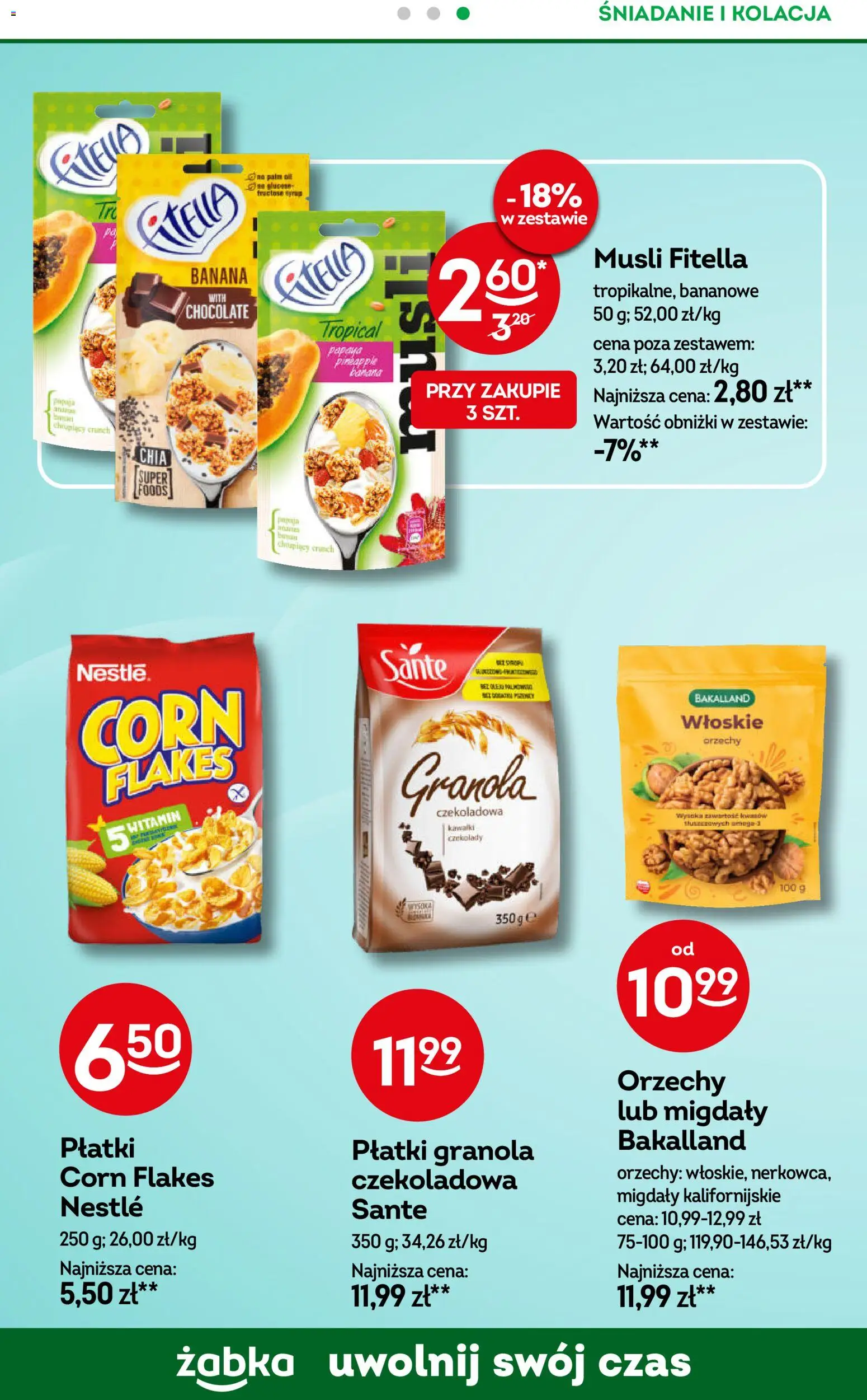 Żabka gazetka - Codzienne produkty od 10.08.2026 | Strona: 13 | Produkty: Czekolady, Płatki granola, Orzechy, Corn Flakes