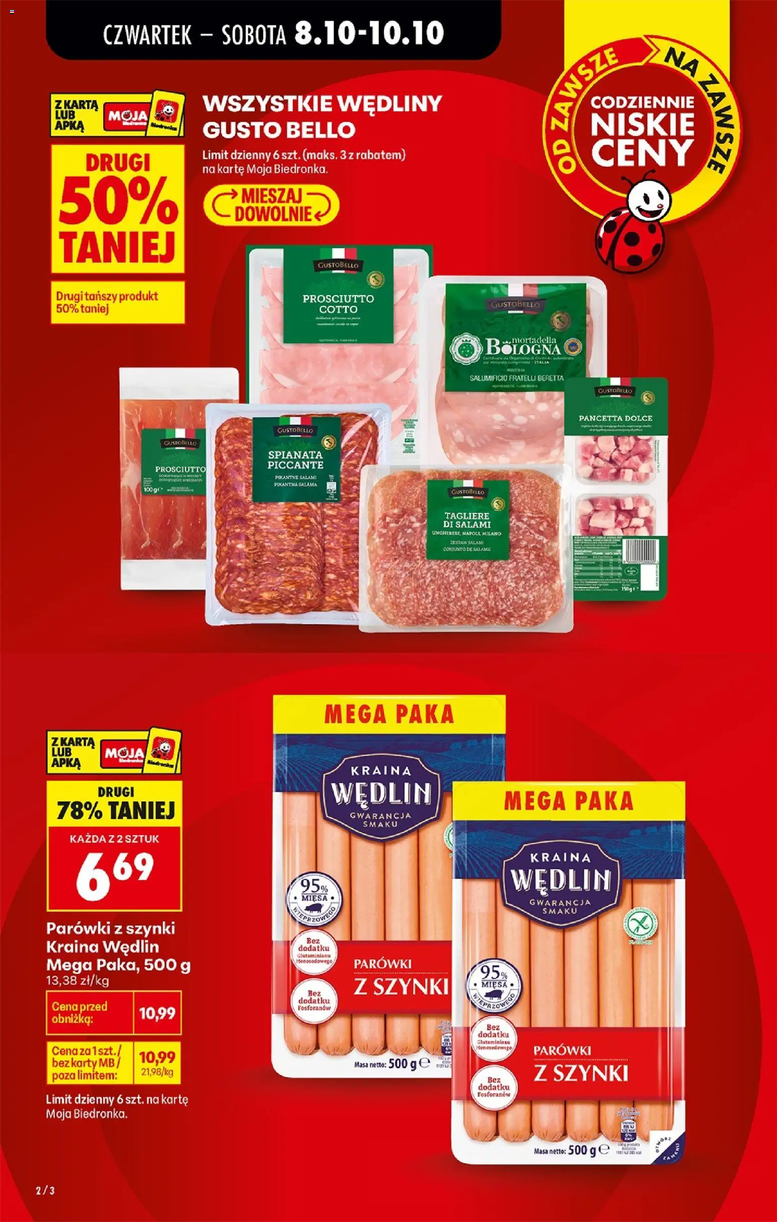 Biedronka gazetka od czwartku od 08.10.2026 | Strona: 4 | Produkty: Karta, Gustobello, Parówki, Wędliny