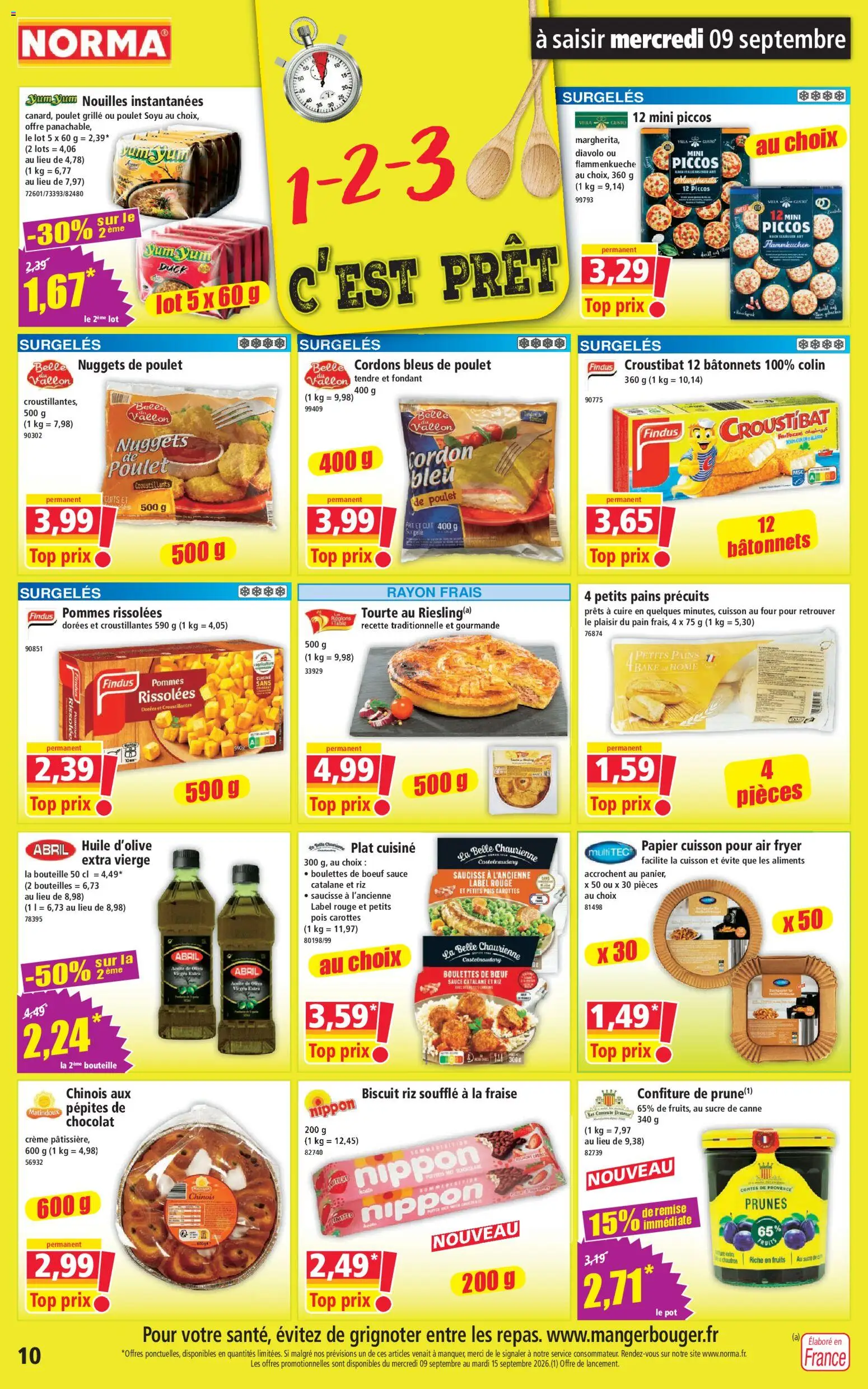 {H1} | Page: 10 | Produits: Poulet, Papier cuisson, Chocolat, Crème