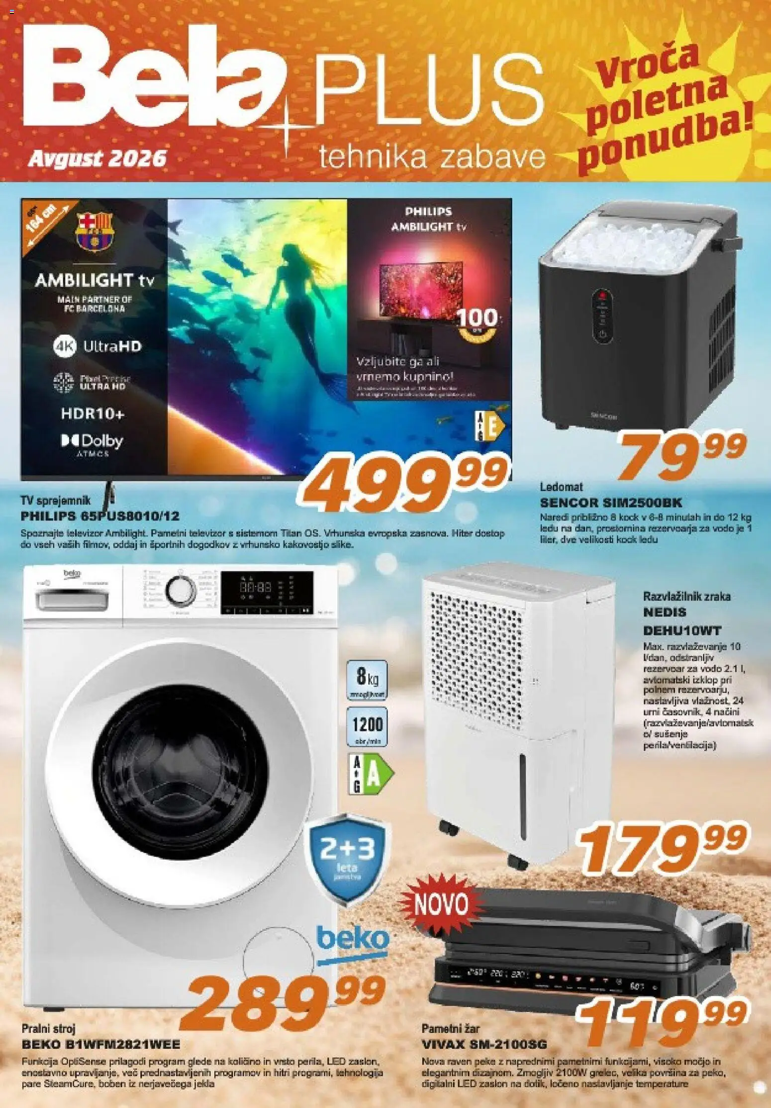 Novi Bela plus katalog ponudbe – veljaven od 19.08.2026 | Stran: 1 | Izdelki: Televizor, Tv, Zar, Ledomat