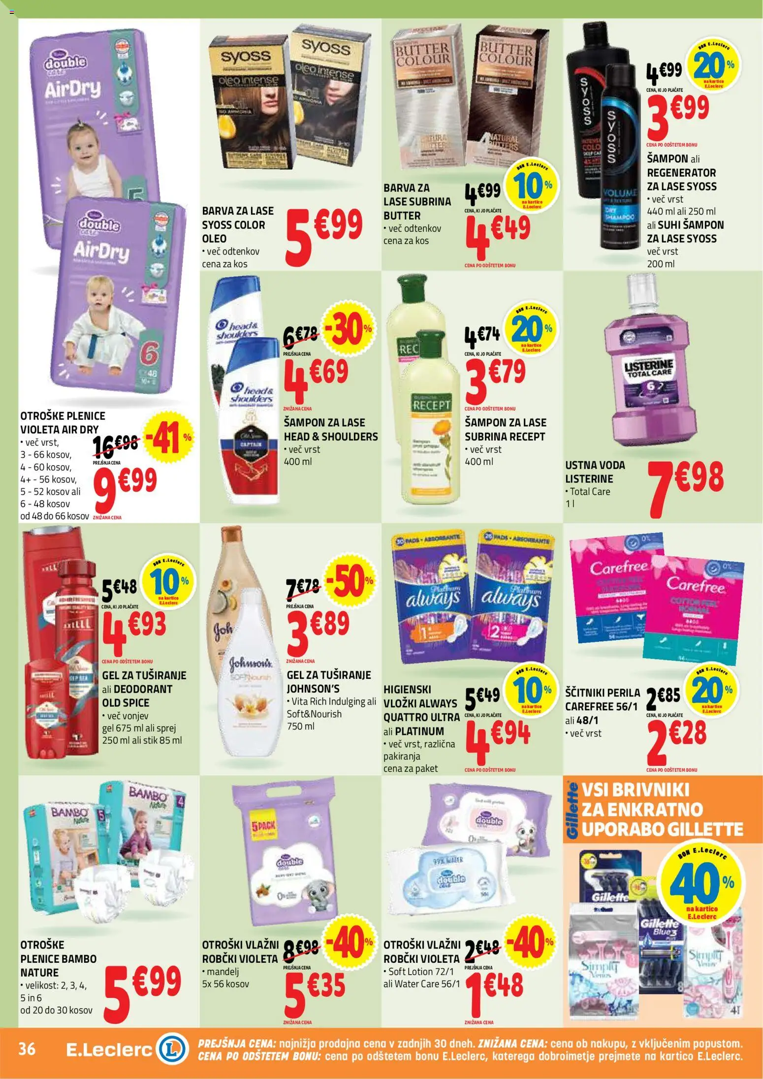 Novi E.leclerc katalog ponudbe – veljaven od 23.09.2026 | Stran: 36 | Izdelki: Kos, Sampon, Barva, Voda