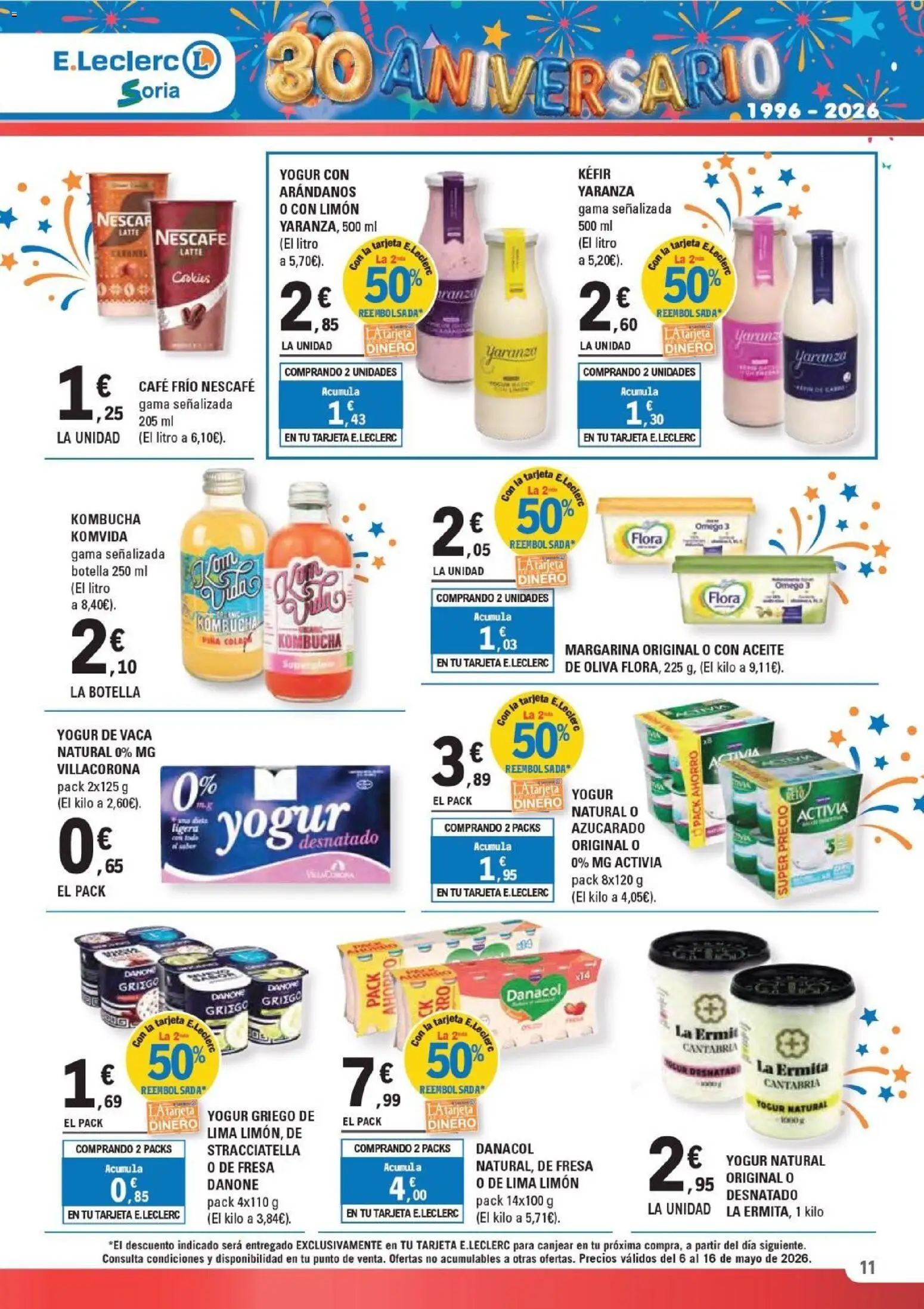 E.Leclerc Soria │ válido desde el 06.05.2026 | Página: 11 | Productos: Δοχείο φοντί, Yogur, Aceite, Café