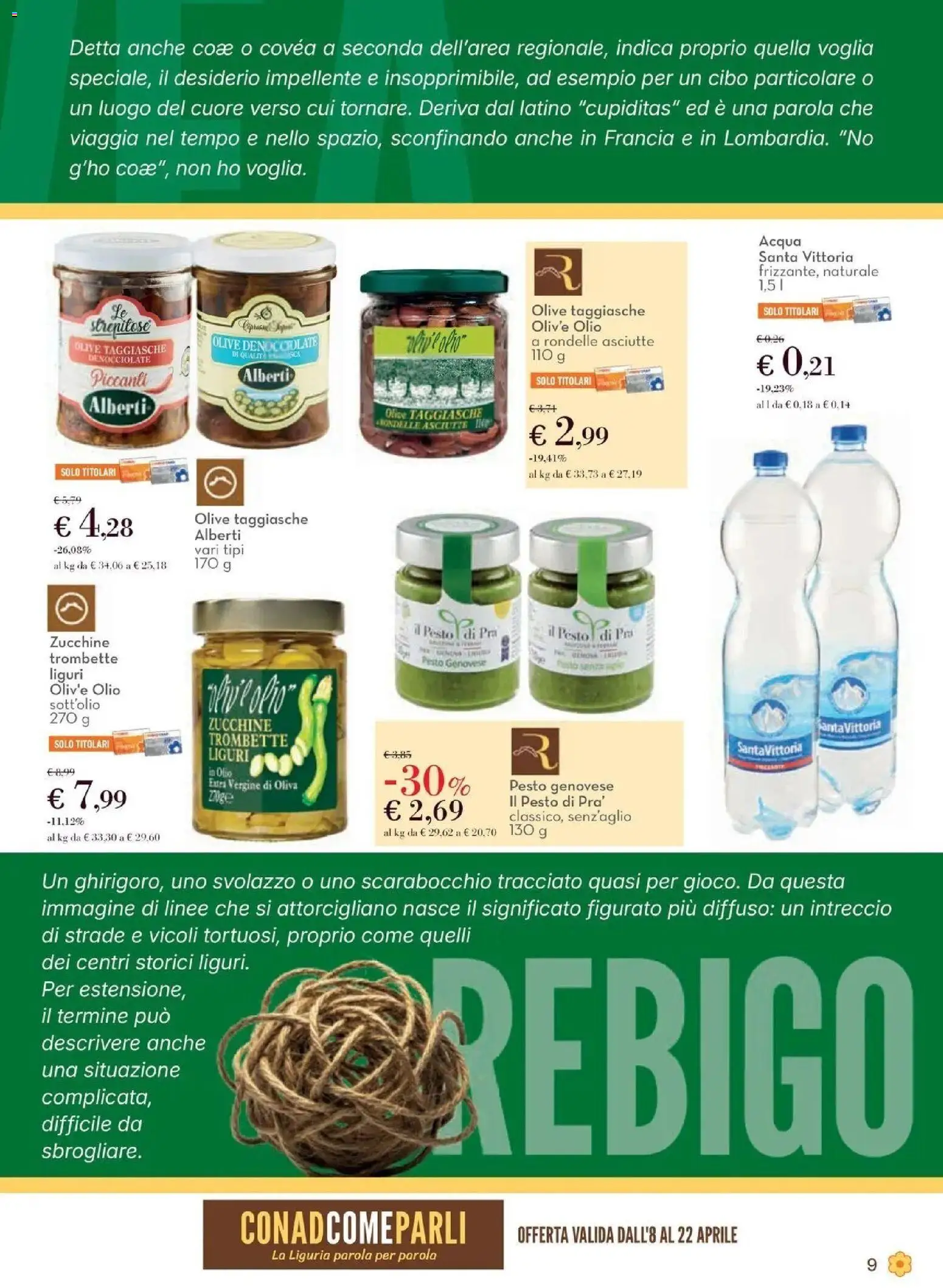 Volantino Conad del 08.04.2026 | Pagina: 9 | Prodotti: Acqua, Olive, Pesto, Olio extra vergine