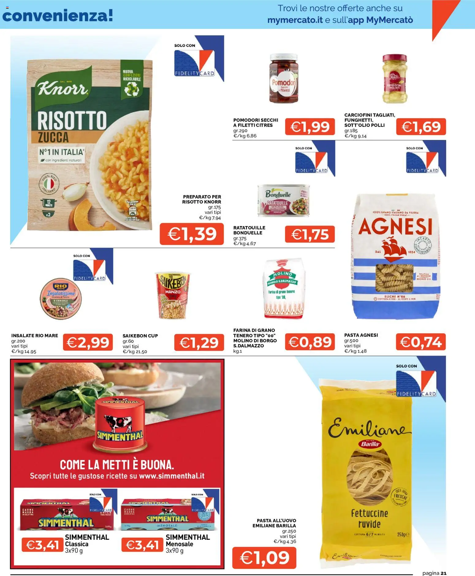 Volantino Mercatò del 01/10/2026 | Pagina: 21 | Prodotti: Manzo, Pomodori, Ingredienti, Fettuccine