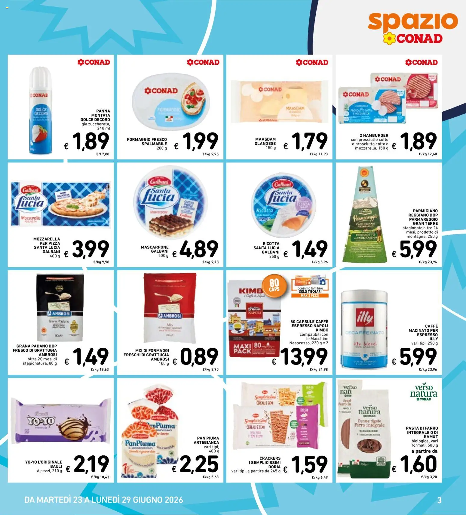 Volantino Spazio Conad del 16.06.2026 | Pagina: 38 | Prodotti: Mozzarella, Ricotta, Hamburger, Macinato