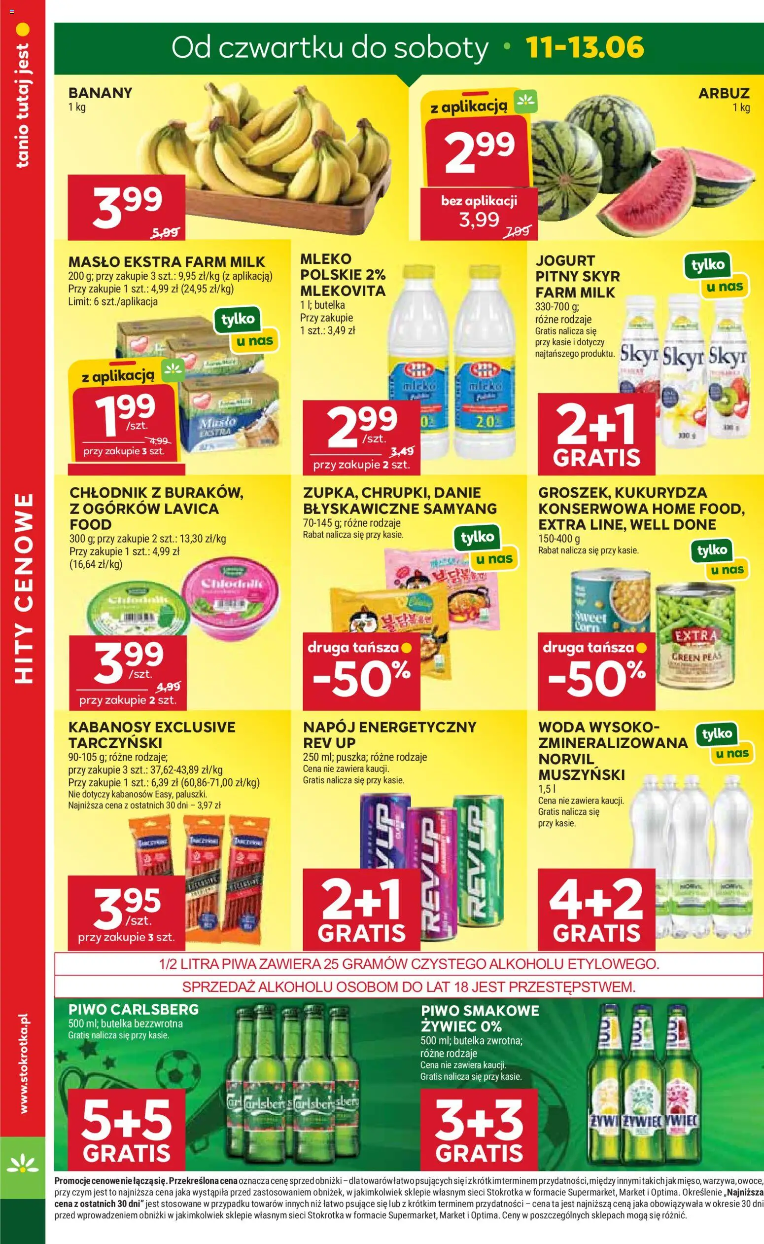 Stokrotka gazetka - Market od 11.06.2026 | Strona: 2 | Produkty: Kabanosy, Mleko, Jogurt, Banany