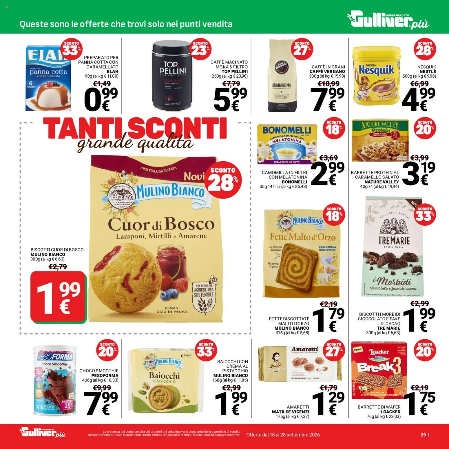 Volantino Gulliver del 18/09/2026 | Pagina: 29 | Prodotti: Biscotti, Farina, Caffè in grani, Macinato