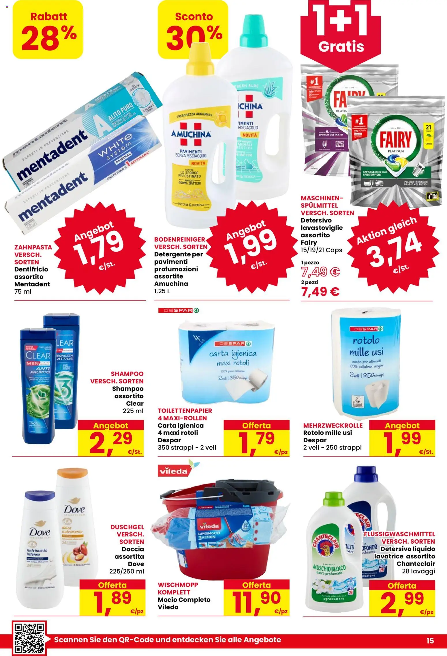 Volantino Despar del 20/08/2026 | Pagina: 15 | Prodotti: Shampoo, Carta igienica, Dentifricio, Mocio