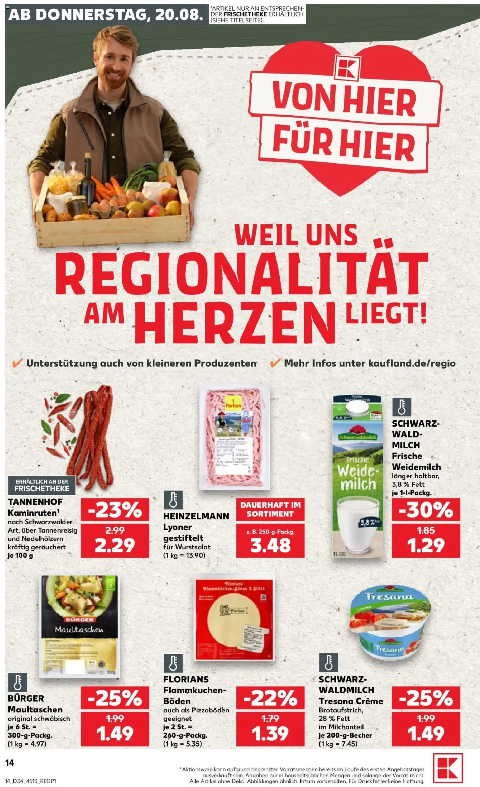 Prospekt Kaufland ab 20.08.2026 » Angebote Online zum Blättern | Seite: 14 | Produkte: Milch, Burger, Creme, Maultaschen