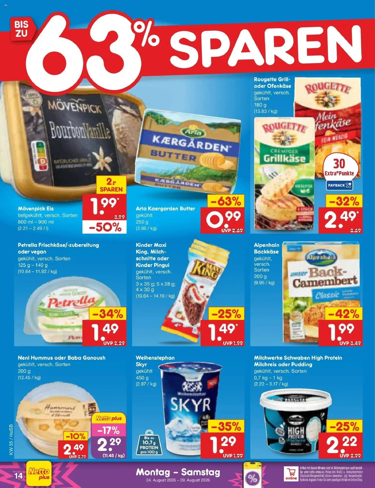 Netto Marken-Discount Prospekt Hannover (ab 24.08.2026) » Angebote | Seite: 22 | Produkte: Grill, Movenpick eis, Camembert, Hummus