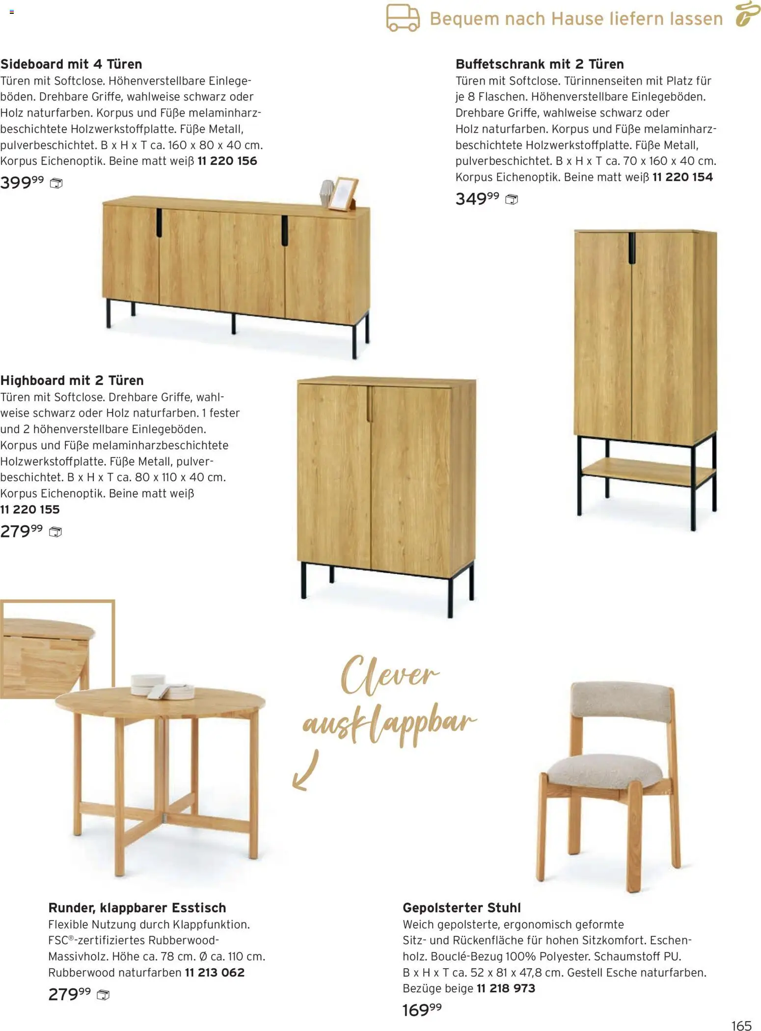 Angebote Tchibo – gültig ab 08.10.2026 | Seite: 165 | Produkte: Sideboard, HIghboard, Esstisch, Stuhl