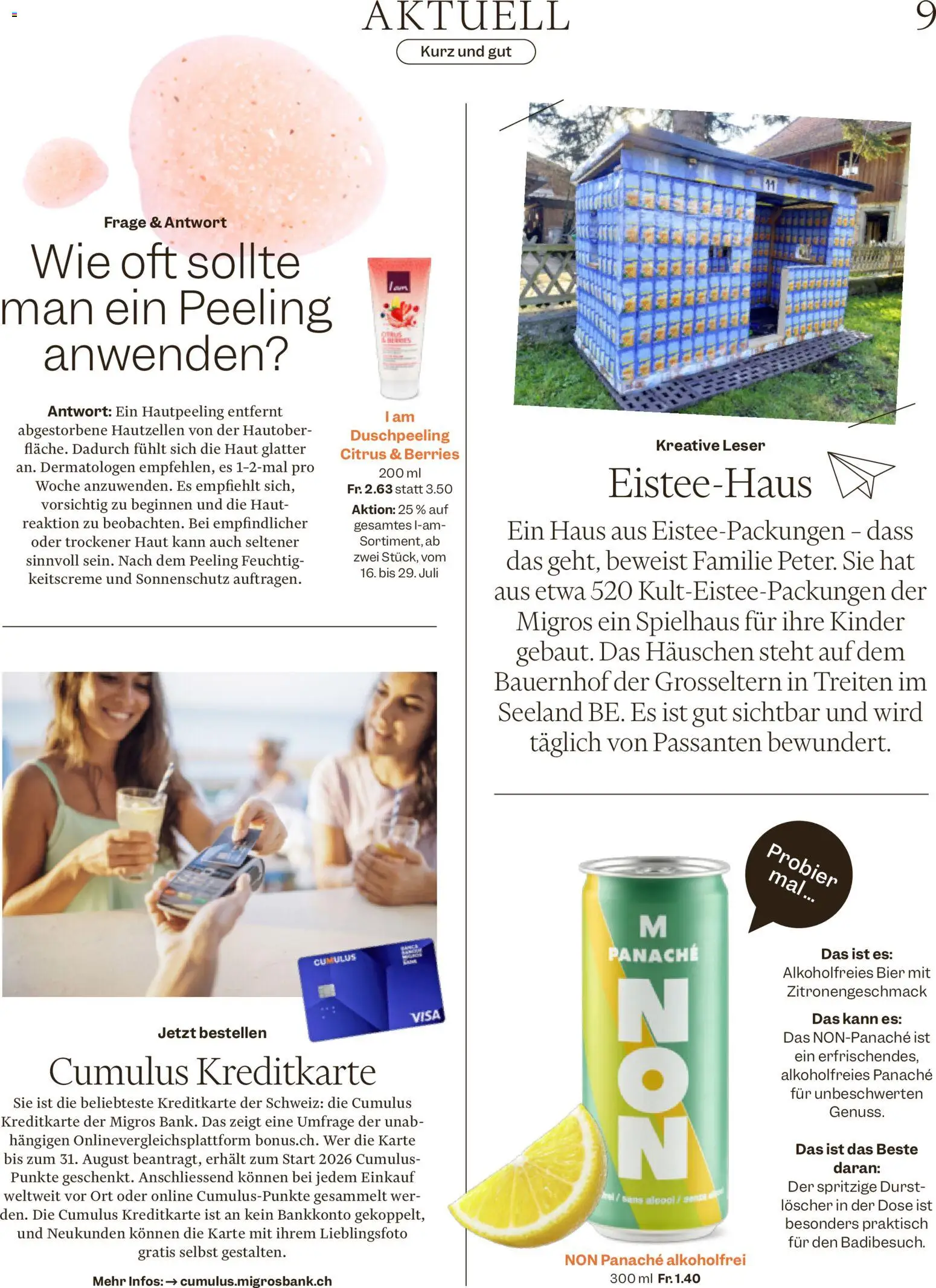 Migros aktionen Magazin – gültig ab 15.07.2026 | Seite: 9 | Produkte: Peeling, Bier