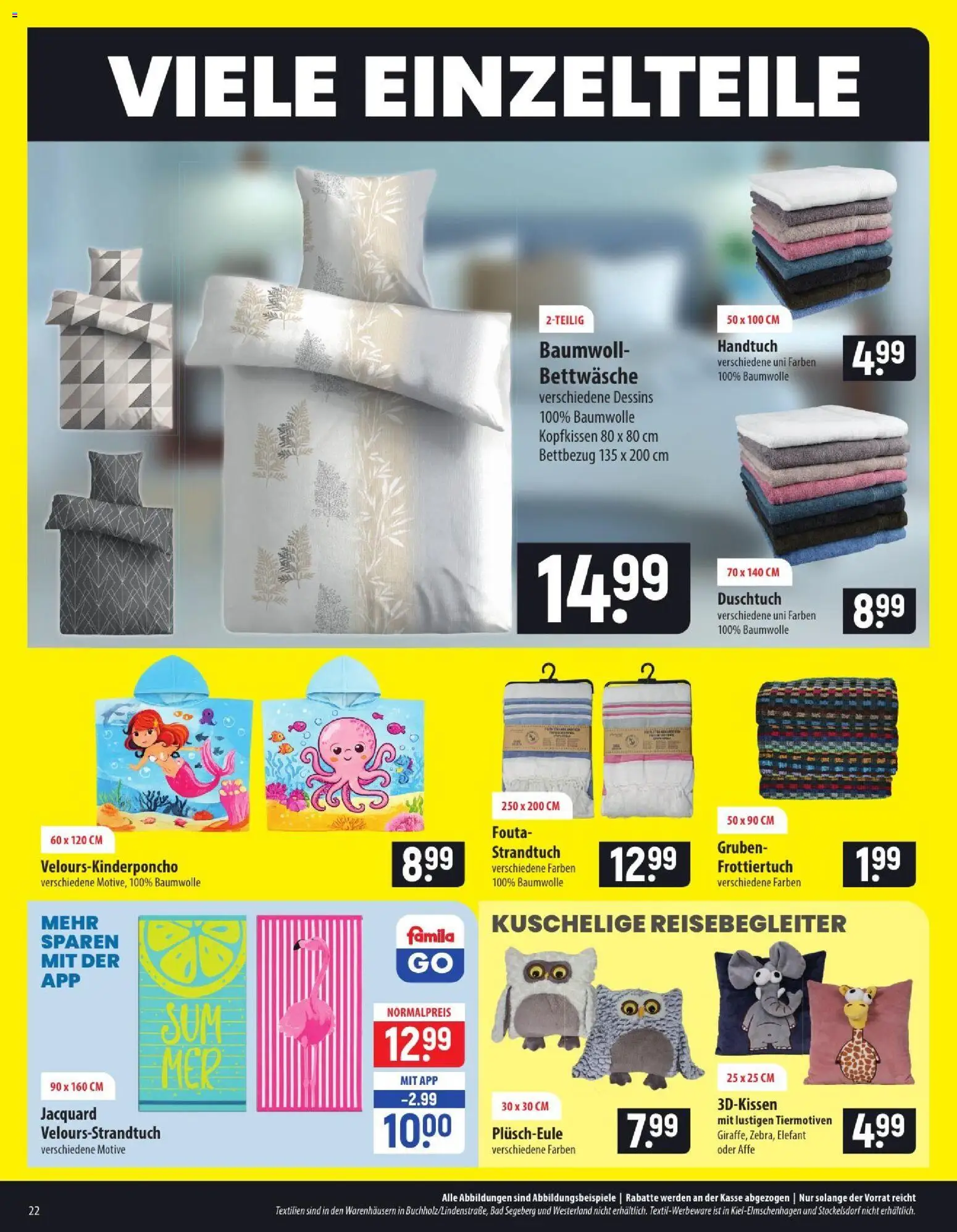 Famila Prospekt – gültig ab 06.07.2026 | Seite: 22 | Produkte: Strandtuch, Bettwäsche, Bad, Kopfkissen