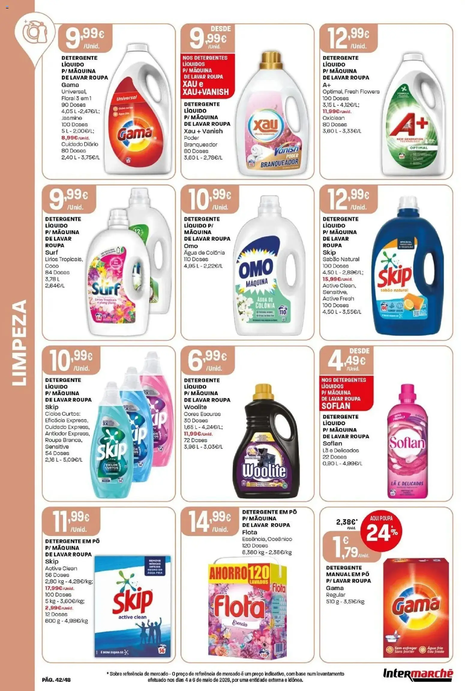 Intermarché - Isto é que são preços BAIXOS! │ válido de 04.06.2026 | Página: 42 | Produtos: Agua, Máquina de lavar, Sabão, Detergente