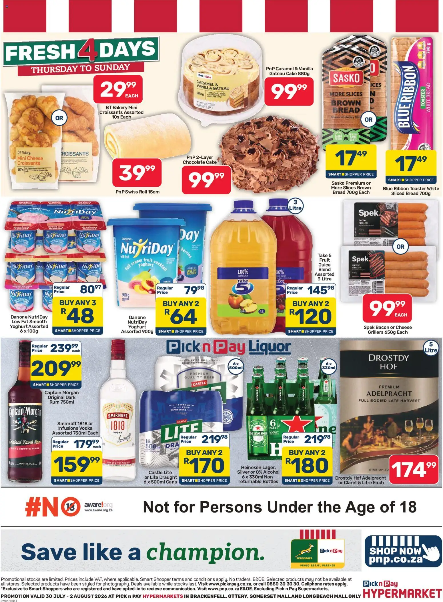 New Pick n Pay catalogue – valid from 30/07/2026 | Page: 2 | Products: Cake, Bakery, Wine, Caramel