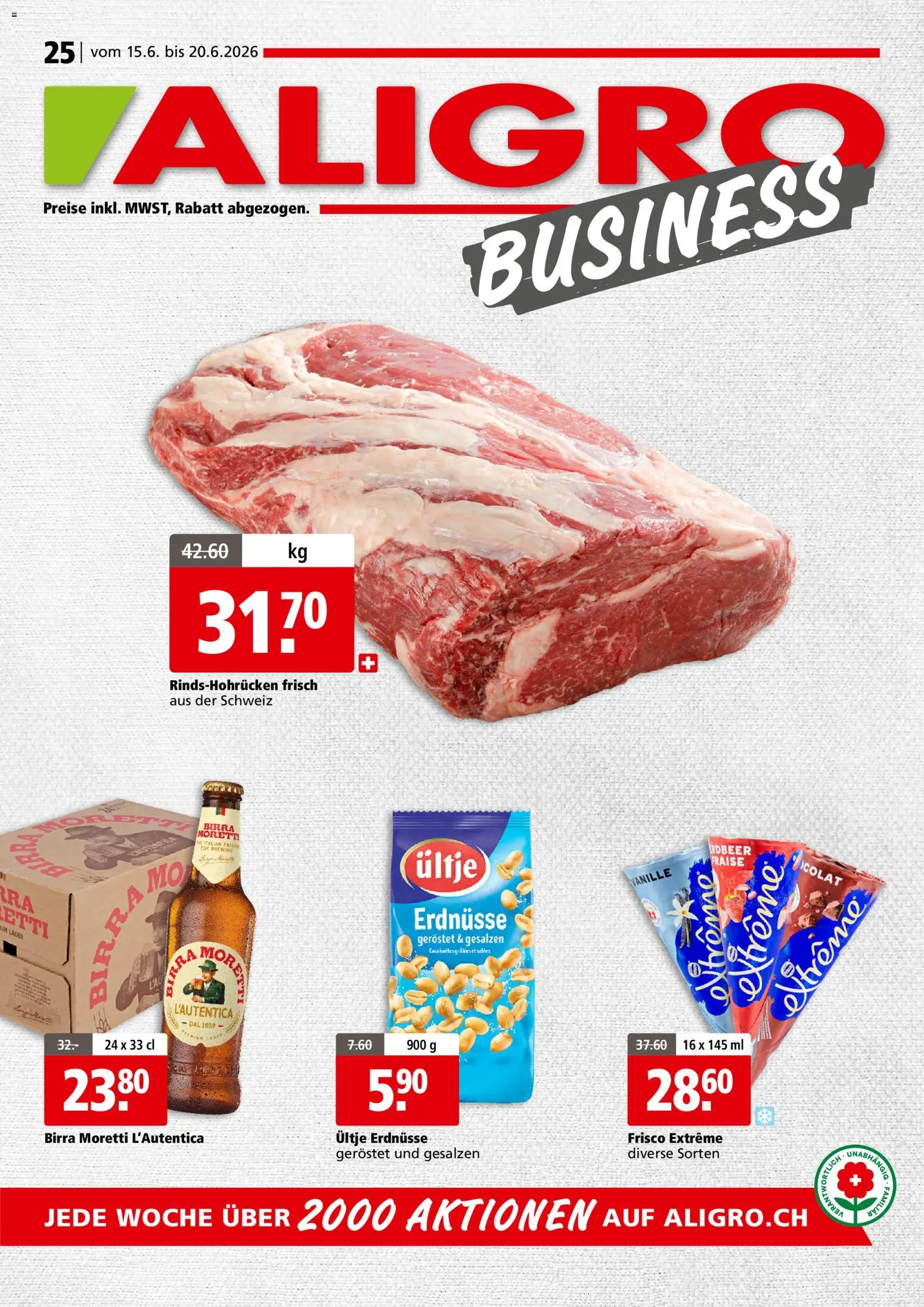 Aligro aktionen Business Schlieren, Gossau SG, Frauenfeld, Rapperswil-Jona, Sargans, Bern – gültig ab 15.06.2026 | Seite: 1 | Produkte: Erdnüsse