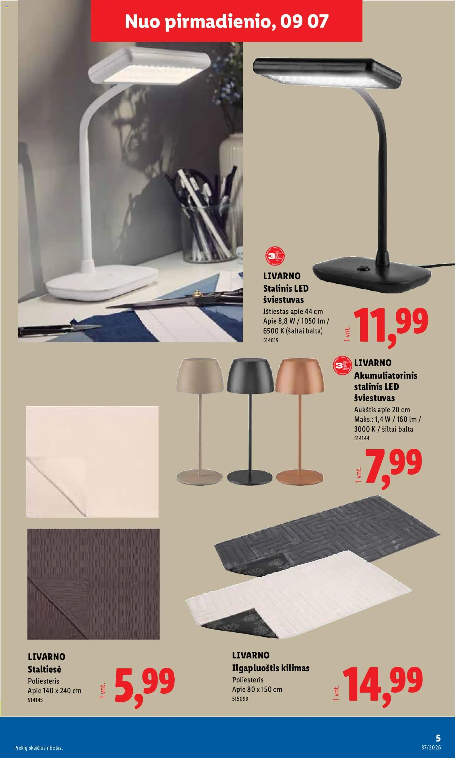 LIDL akcijos nuo 2026.09.07 | Puslapis: 5 | Prekių: Staltiesė, Kilimas