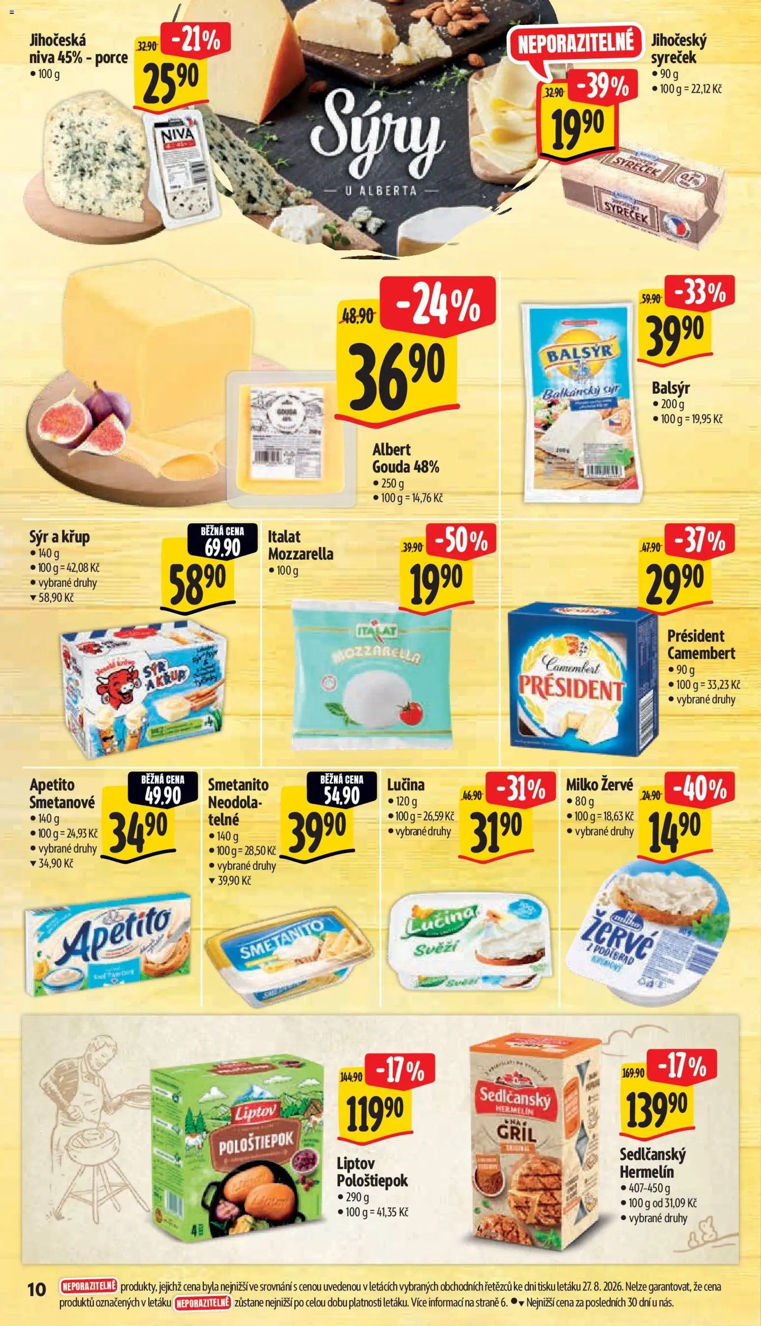 Albert leták - Supermarket od 02.09.2026 | Strana: 18 | Produkty: Hermelín, Sýry, Mozzarella, Camembert