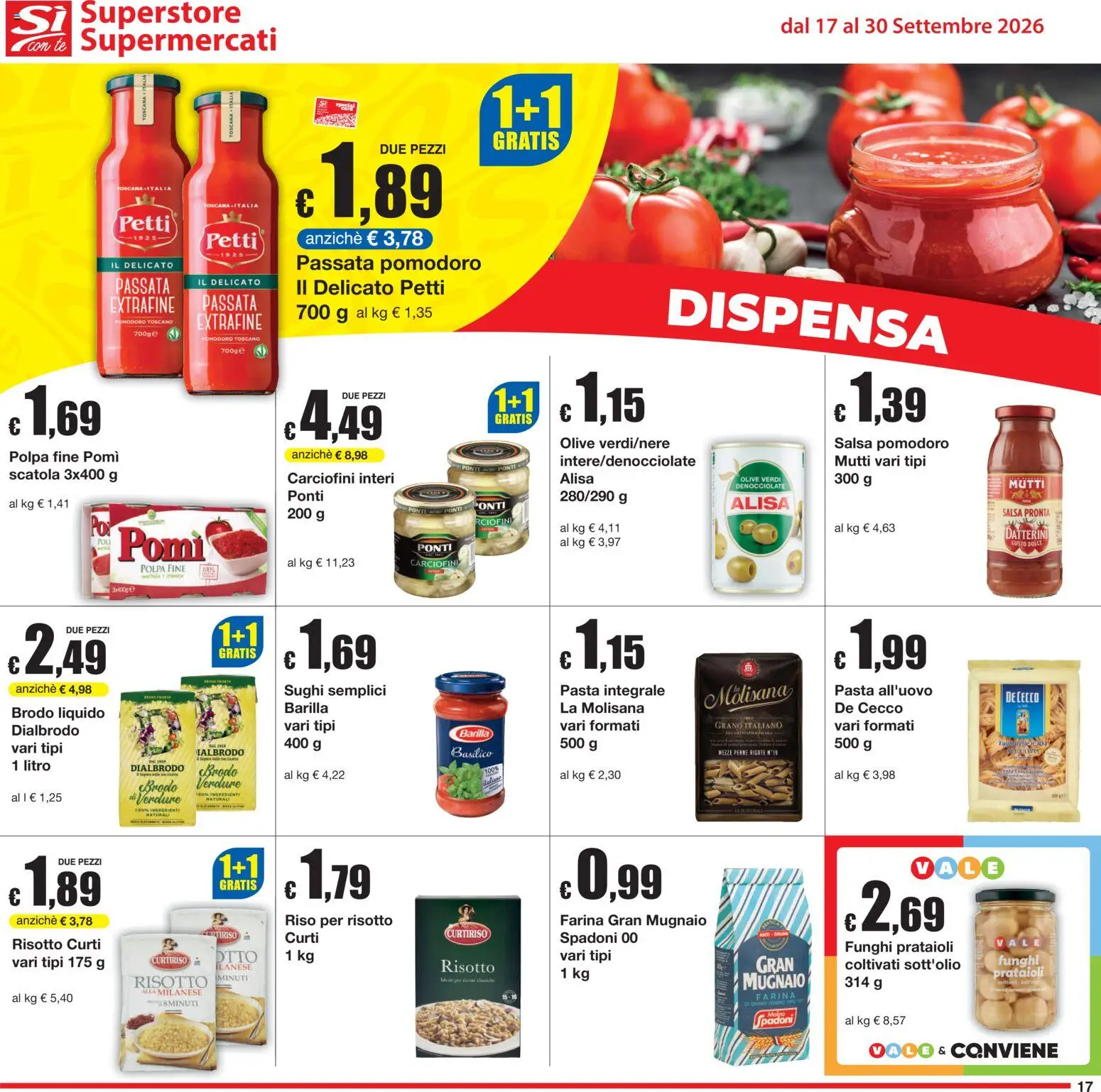Volantino Sì con Te del 17/09/2026 | Pagina: 17 | Prodotti: Salsa, Olive, Farina, Mutti