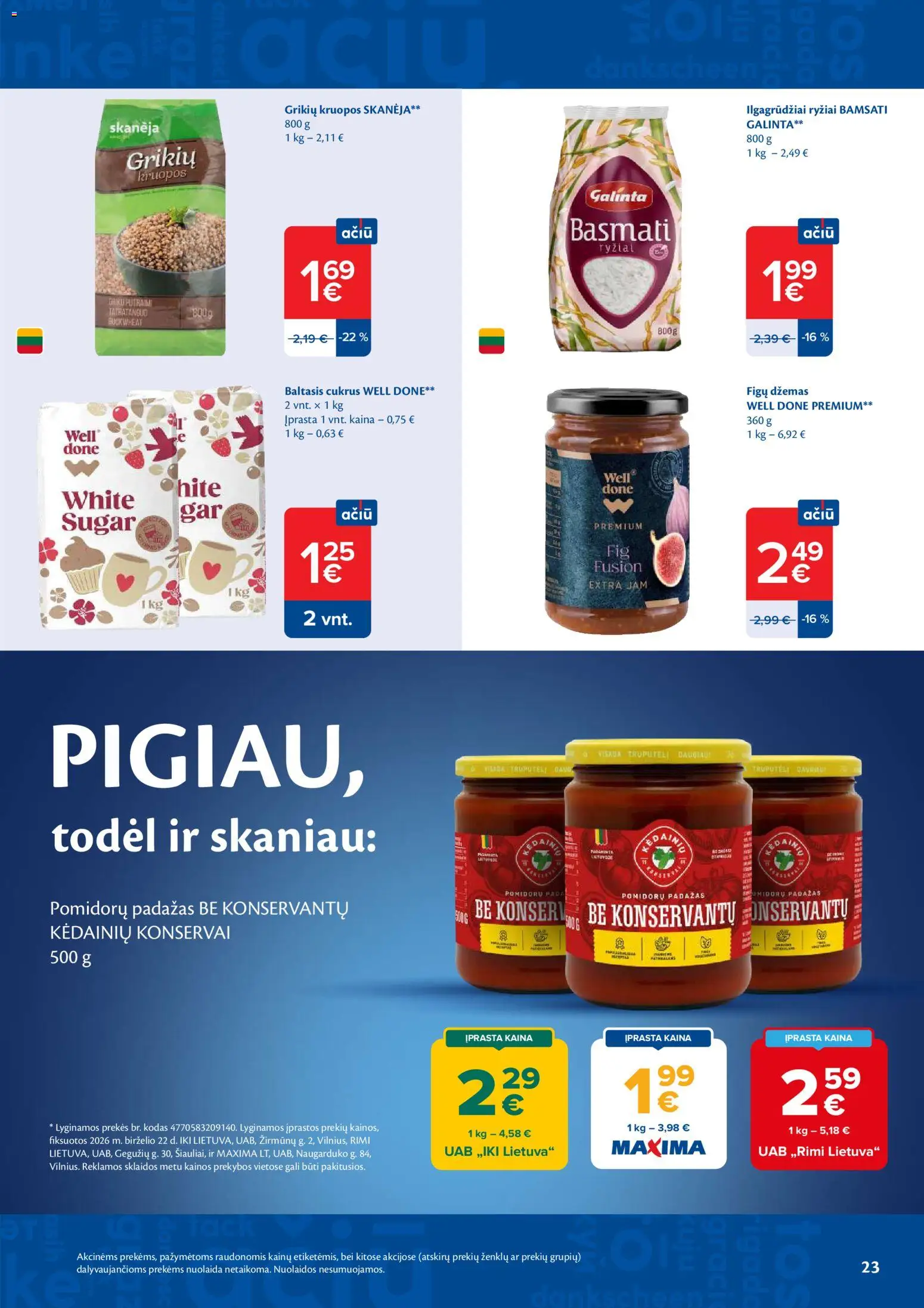 MAXIMA akcijos nuo 2026.06.30 | Puslapis: 23 | Prekių: Konservai, Cukrus, Ryžiai, Padažas