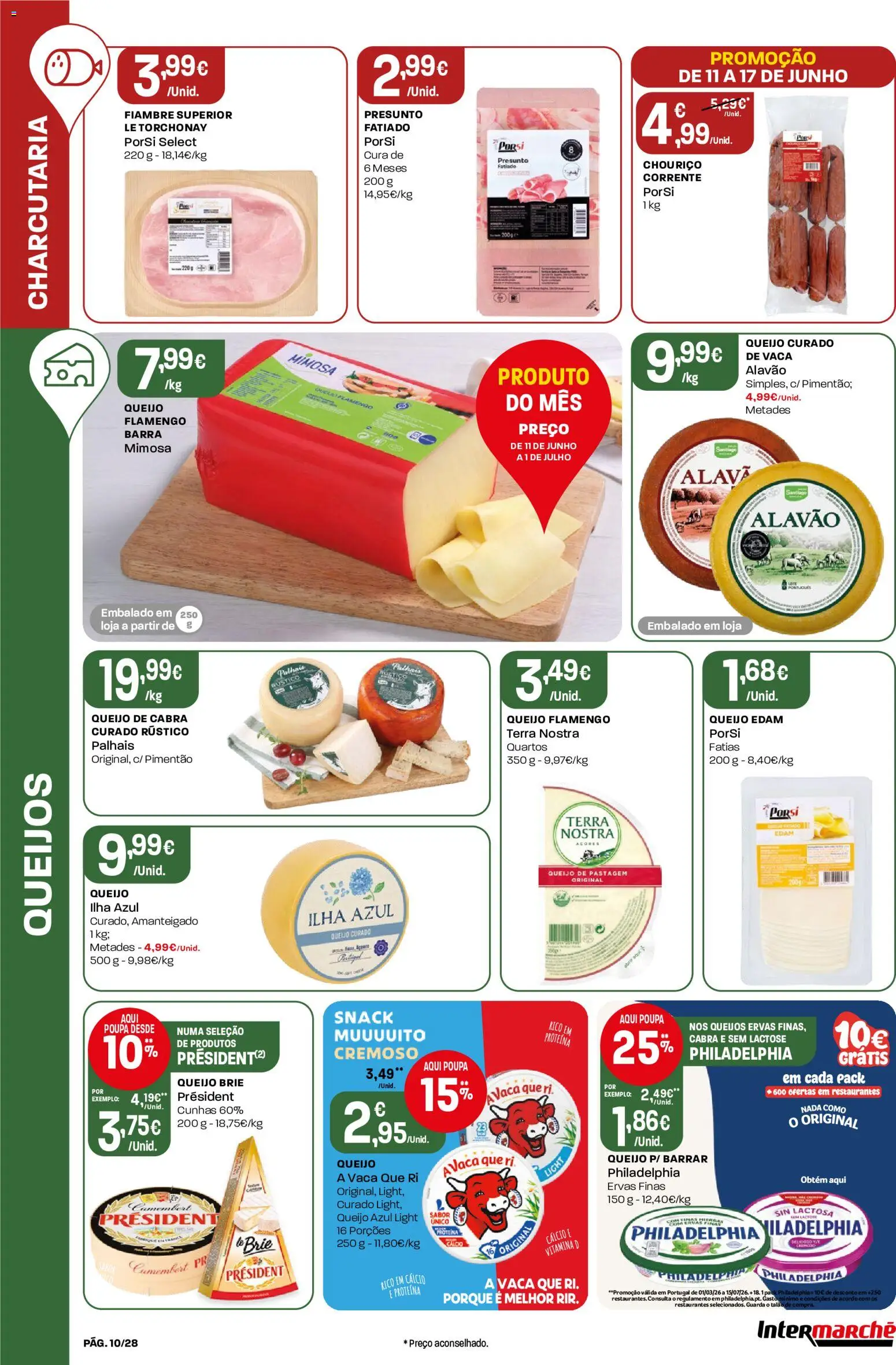 Intermarché Folheto Contact │ válido de 11.06.2026 | Página: 10 | Produtos: Cálcio, Queijo, Chouriço, Proteina