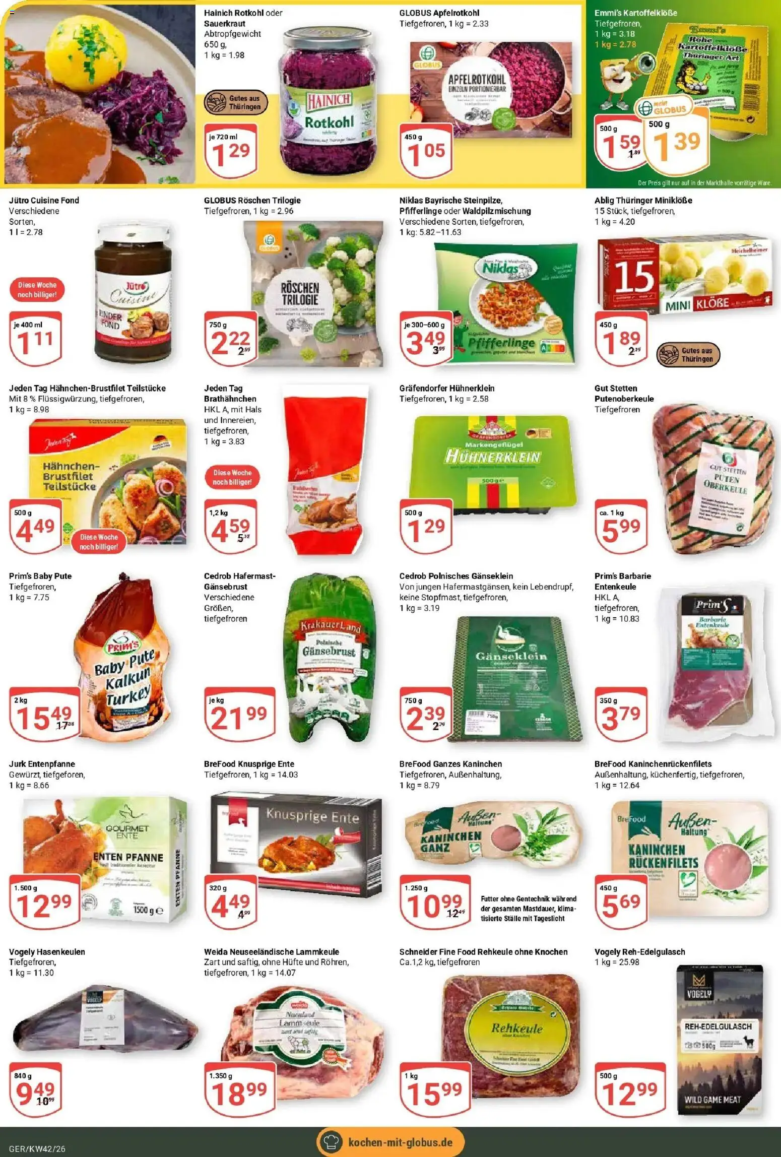 Globus Prospekt Gera (ab 12.10.2026) » Angebote online | Seite: 13 | Produkte: Pute, Rotkohl, Pfifferlinge, Ente