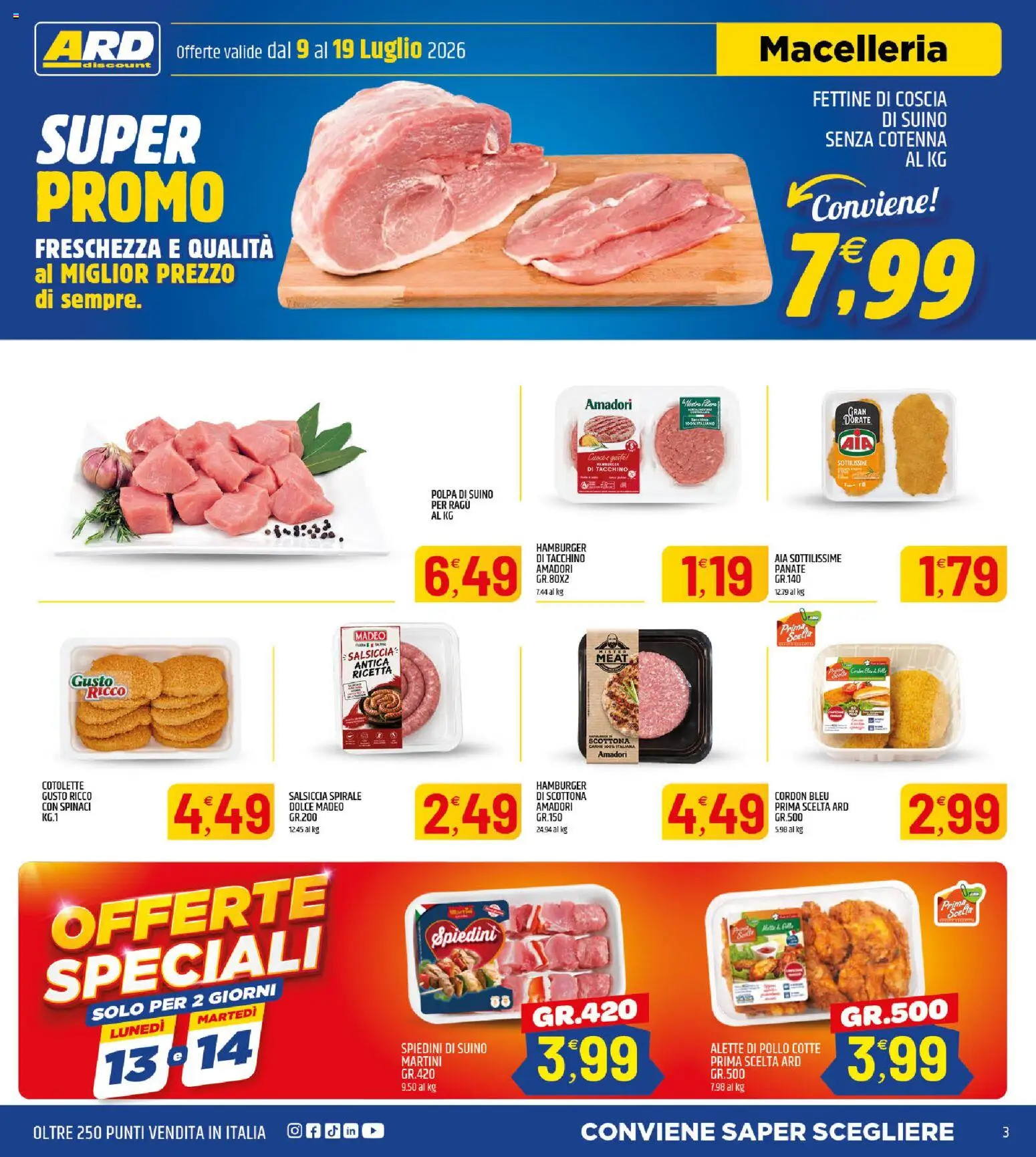 Volantino ARD Discount del 09/07/2026 | Pagina: 3 | Prodotti: Suino, Tacchino, Salsiccia, Hamburger