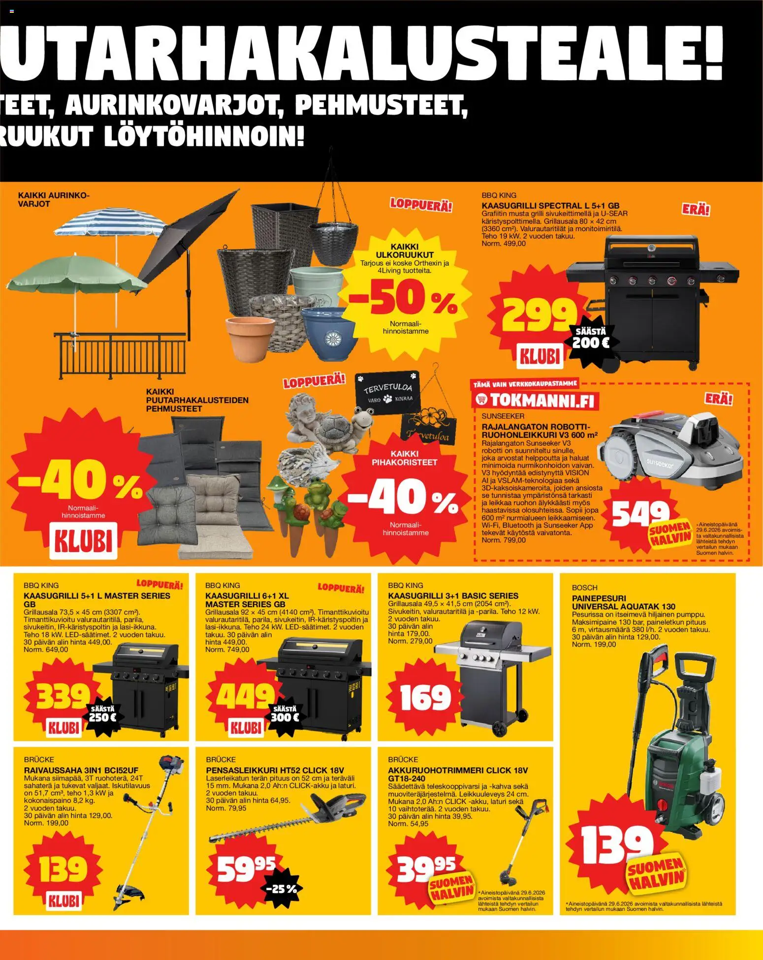Tokmanni tarjoukset – voimassa 13/07/2026 alkaen | Sivu: 3 | Tuotteet: Robotti, Kaasugrilli, Ruohonleikkuri, Painepesuri