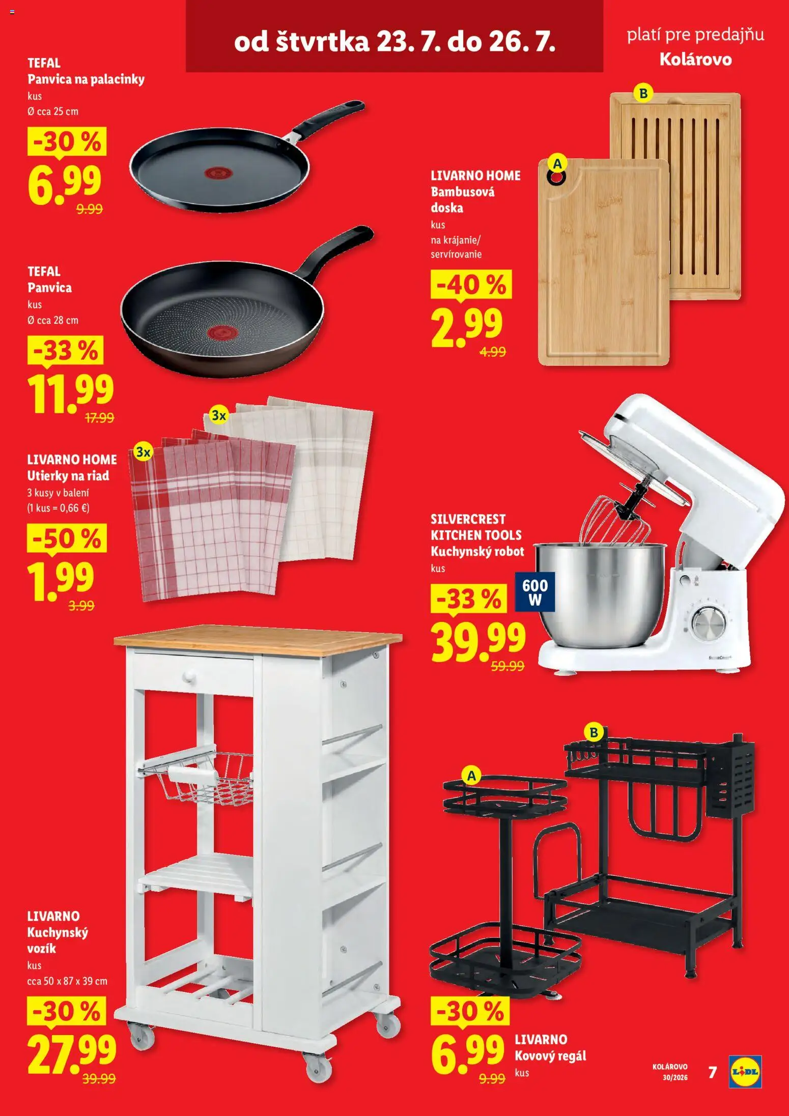 Nové Lidl akcie – leták je platný od 23.07.2026 | Strana: 7 | Produkty: Kovový regál, Regál, Kuchynský robot, Robot