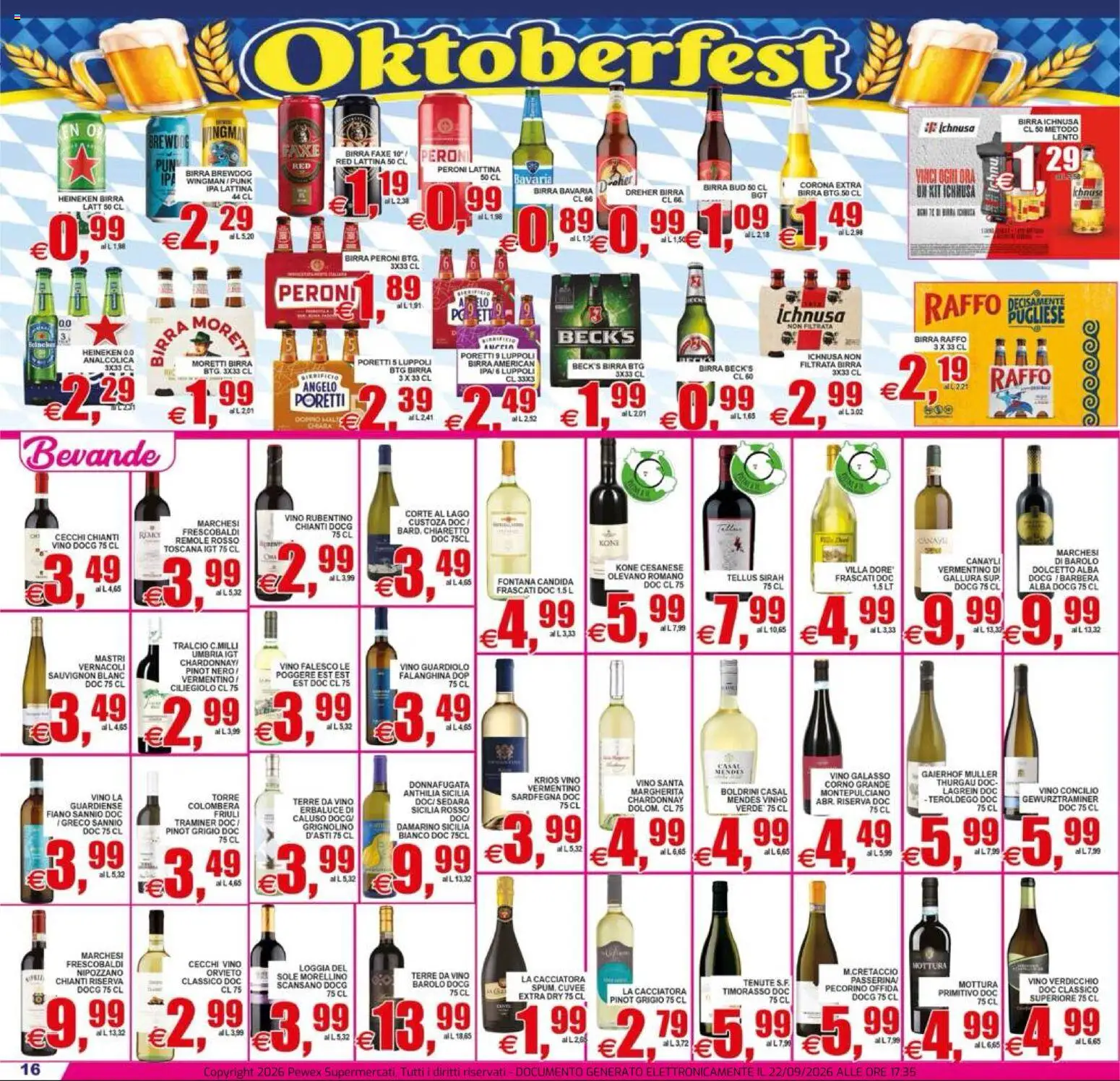 Volantino Pewex del 24/09/2026 | Pagina: 16 | Prodotti: Birra Raffo, Dreher Birra, Vino, Pecorino