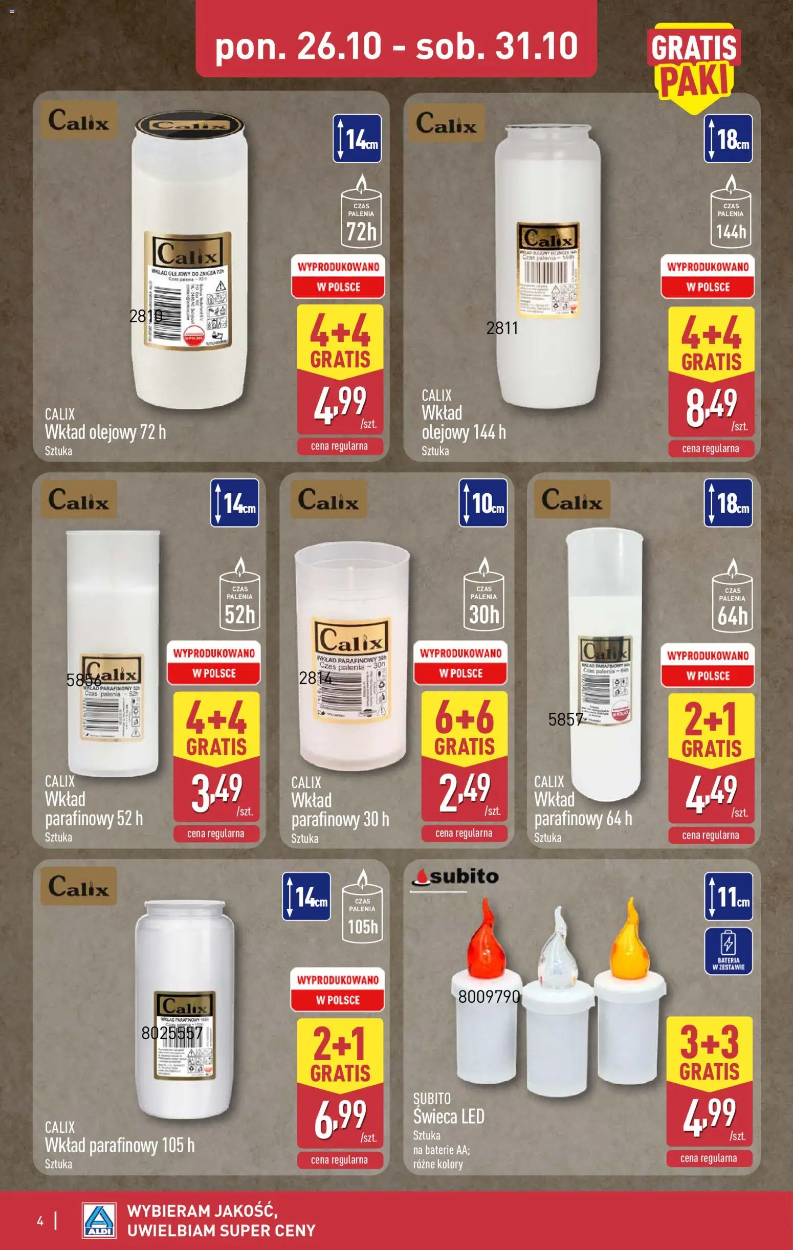 Aldi gazetka - Artykuły przemysłowe i tekstylia od 28.10.2026 | Strona: 4 | Produkty: Świeca, Baterie, Bateria