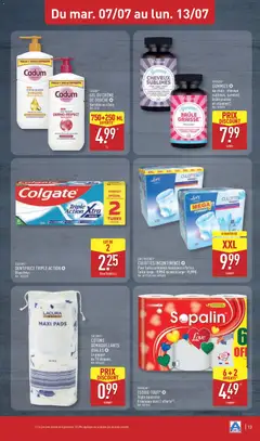 Aldi - Prévisualisation de SOPALIN ESSUIE-TOUT, Triple épaisseur. 8 rouleaux dont 2 offerts. valide à partir de 07/07/2026 | Page: 15 | Produits: Essuie-tout, Dentifrice, Douche, Crème