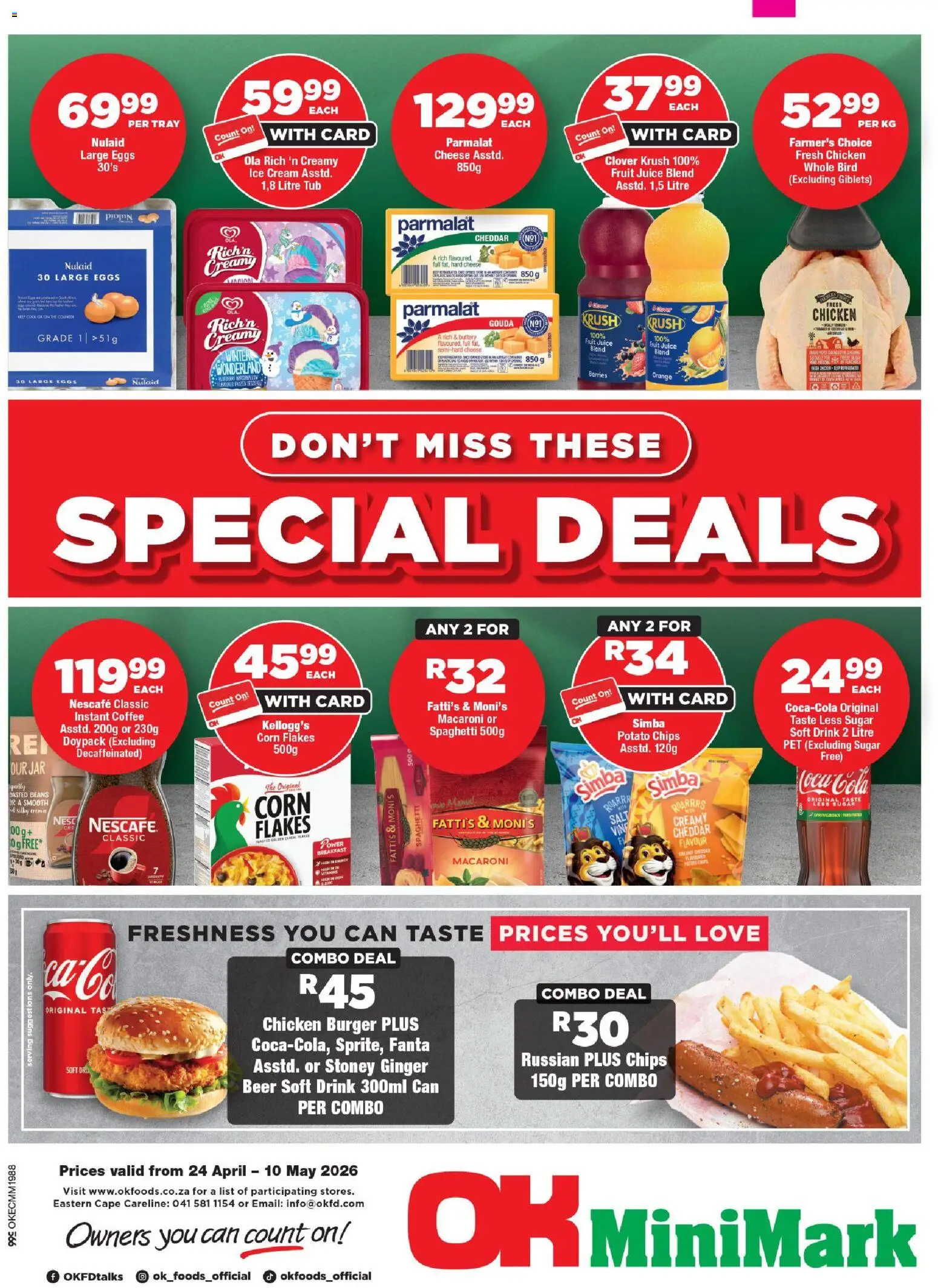 New OK Foods catalogue – valid from 24.04.2026 | Page: 1 | Products: Beans, Coffee, Juice, Salt