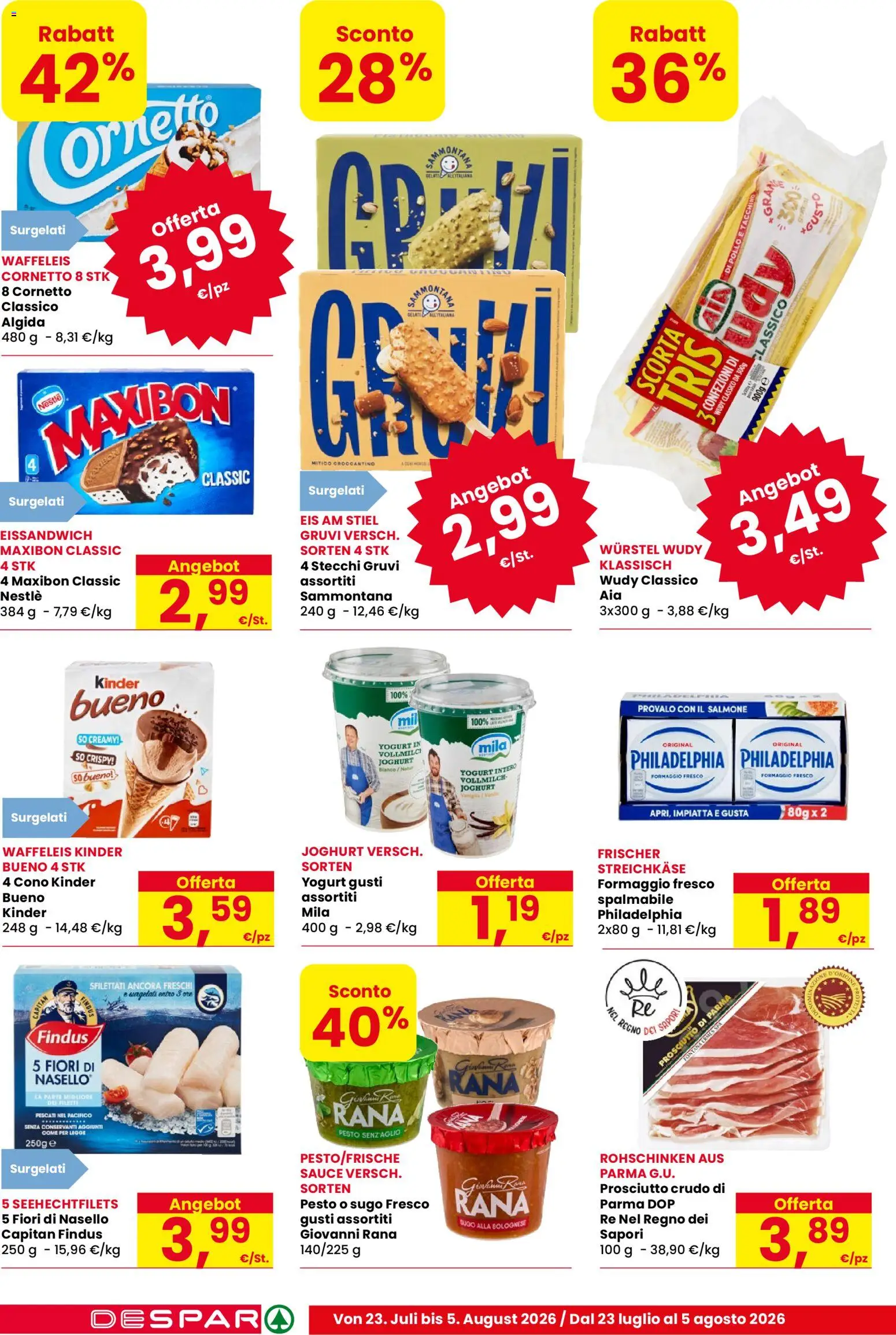 Volantino Eurospar del 23/07/2026 | Pagina: 10 | Prodotti: Prosciutto Crudo, Yogurt, Formaggio, Nasello