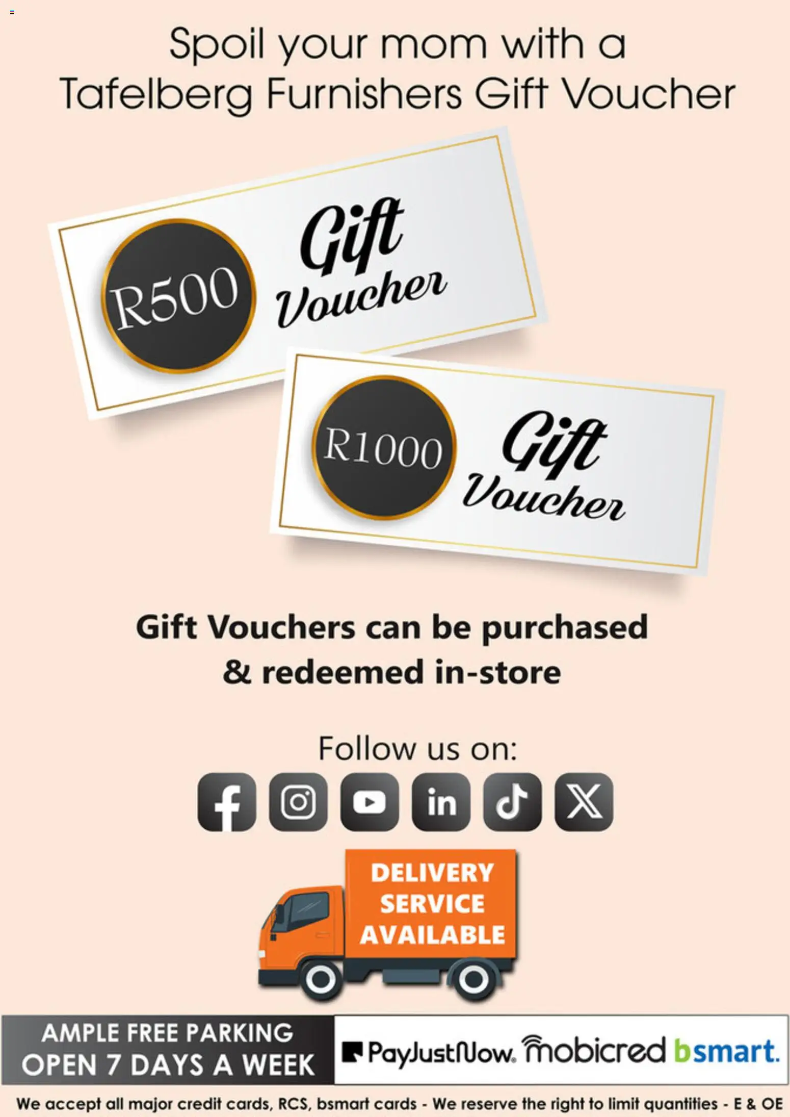 Tafelberg Furnishers Mother's Day Specials | 01/05/2026 | How to get a limited discount? Save today! | South Africa