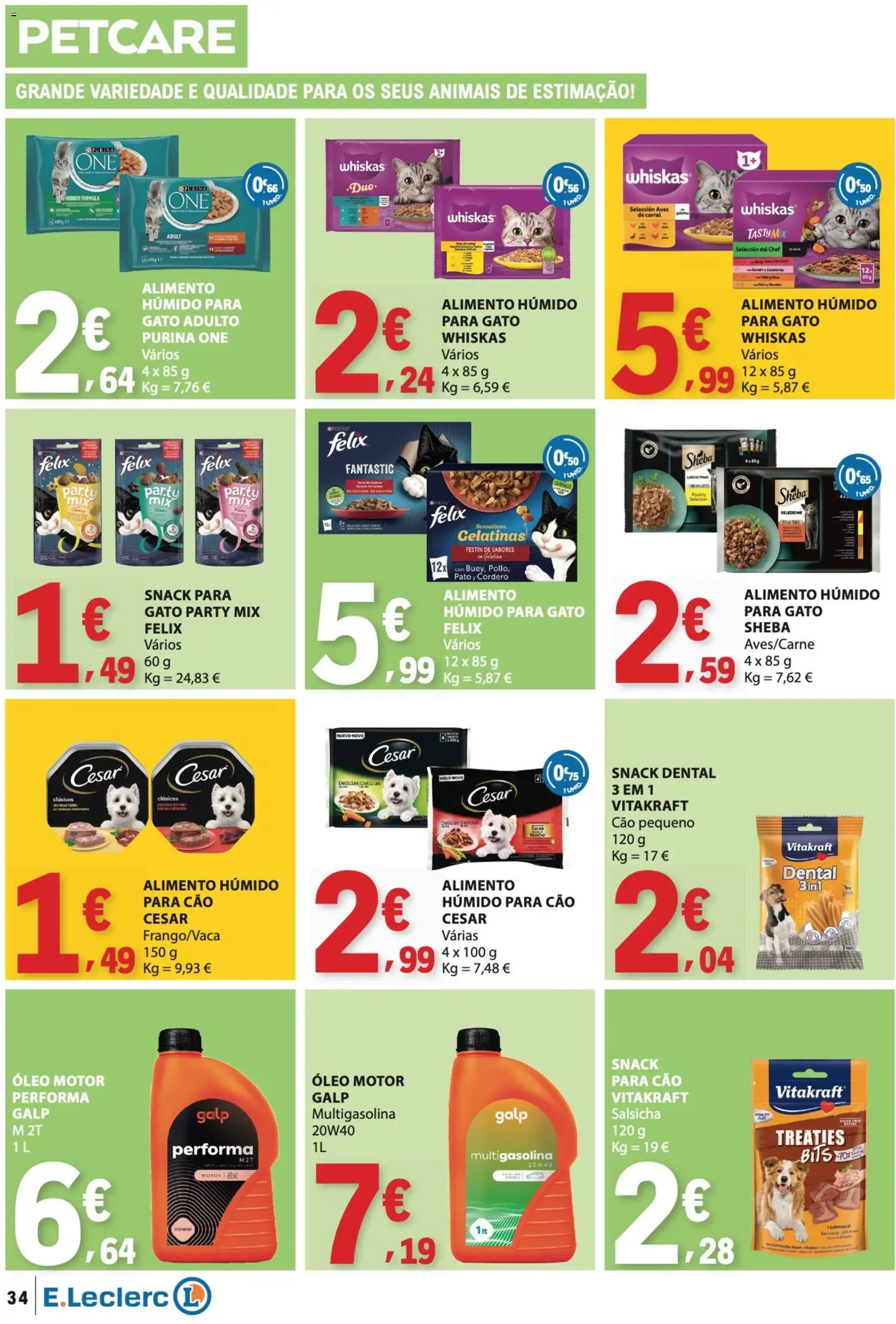 E.Leclerc folheto │ válido de 20/08/2026 | Página: 34 | Produtos: Purina one, Pato, Salsicha, Óleo