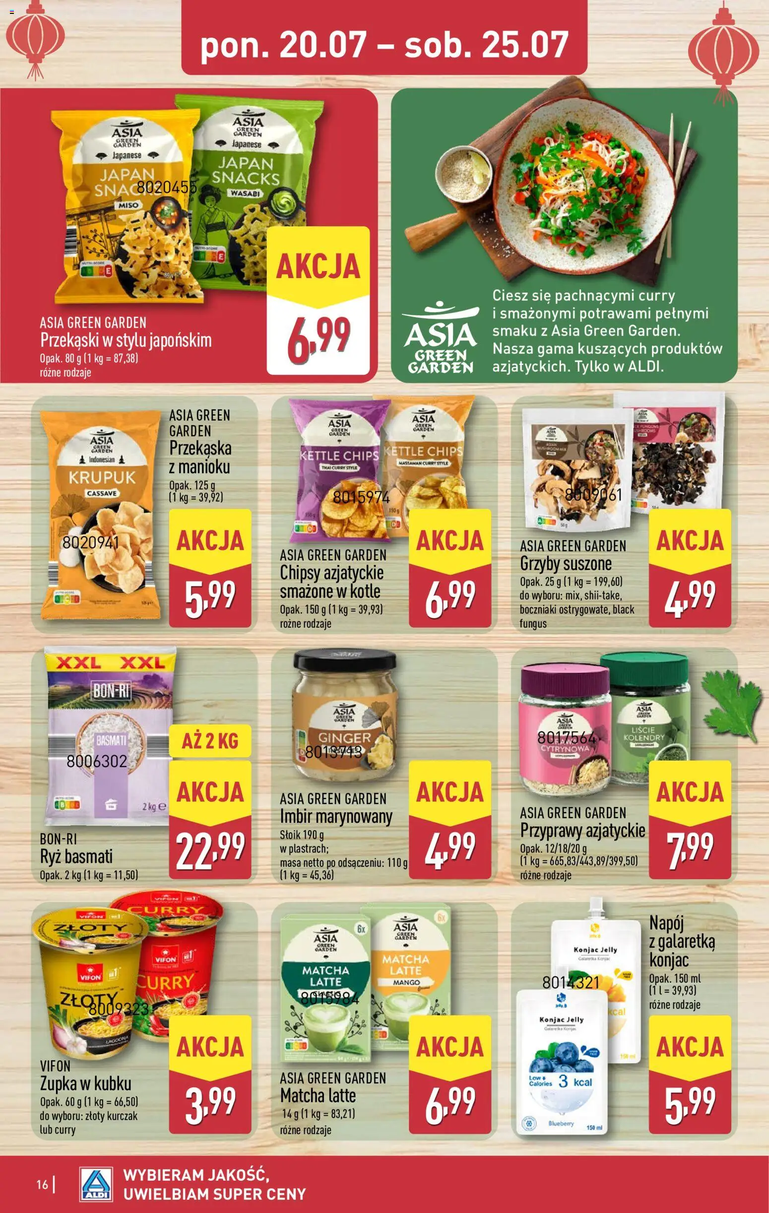 Aldi gazetka od 20.07.2026 | Strona: 16 | Produkty: Kurczak, Imbir marynowany, Ryż, Ryż basmati