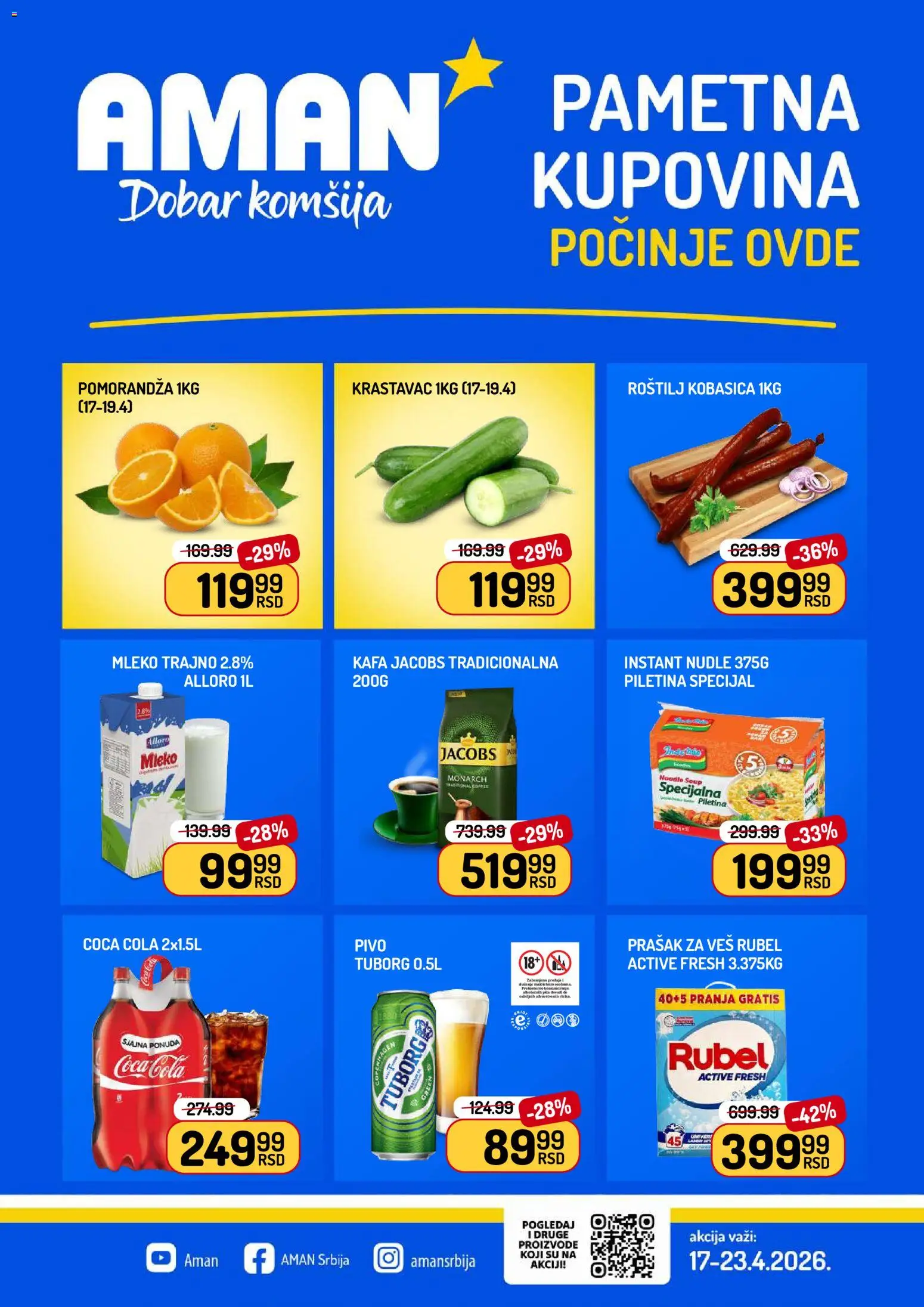 Aman katalog - važi od 17.04.2026 | Strana: 1 | Proizvode: Krastavac, Tuborg, Mleko, Pivo