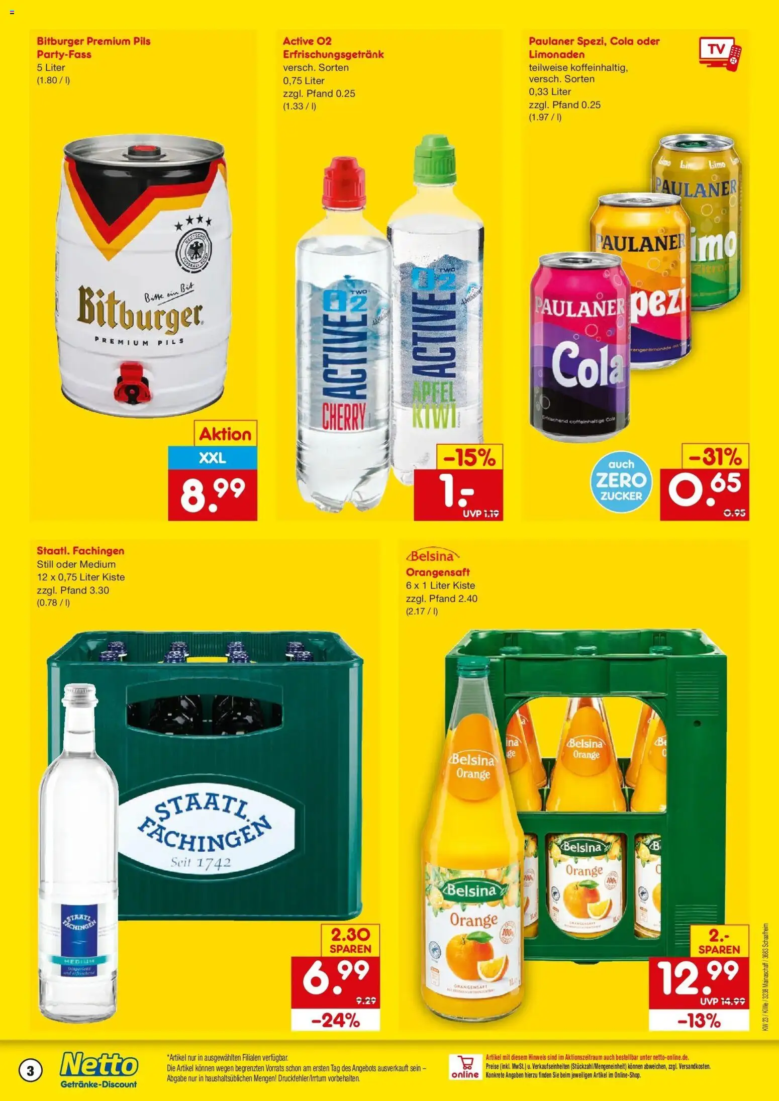 Netto Marken-Discount Prospekt Mainaschaff – gültig ab 01.06.2026 | Seite: 3 | Produkte: Bitburger, Cola, Orangensaft, Paulaner