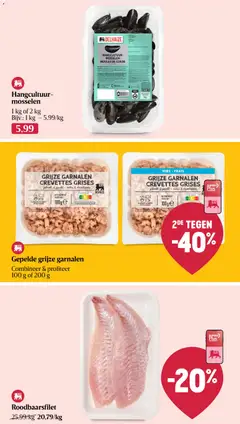 Hangcultuur-mosselen, 1 kg of 2 kg Bijv.: 1 kg - 5,99/kg - Voorbeeld van een folder van Delhaize, geldig van 13.05.2026 | Pagina: 17 | Producten: Mosselen, Kekszek
