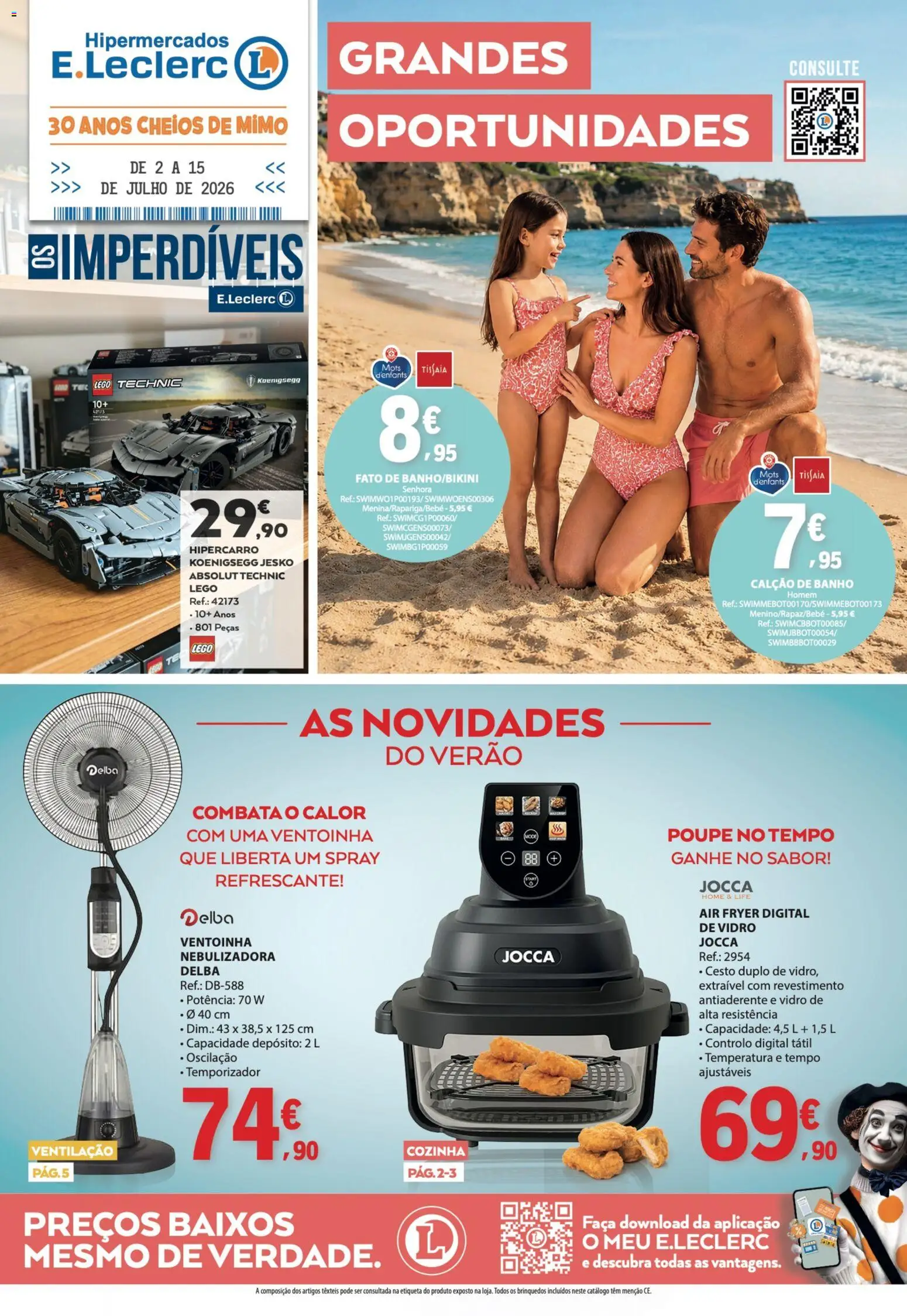 E.Leclerc folheto Não Alimentar │ válido de 02/07/2026 | Página: 1 | Produtos: Faca, Air fryer, Calção de banho, Banho