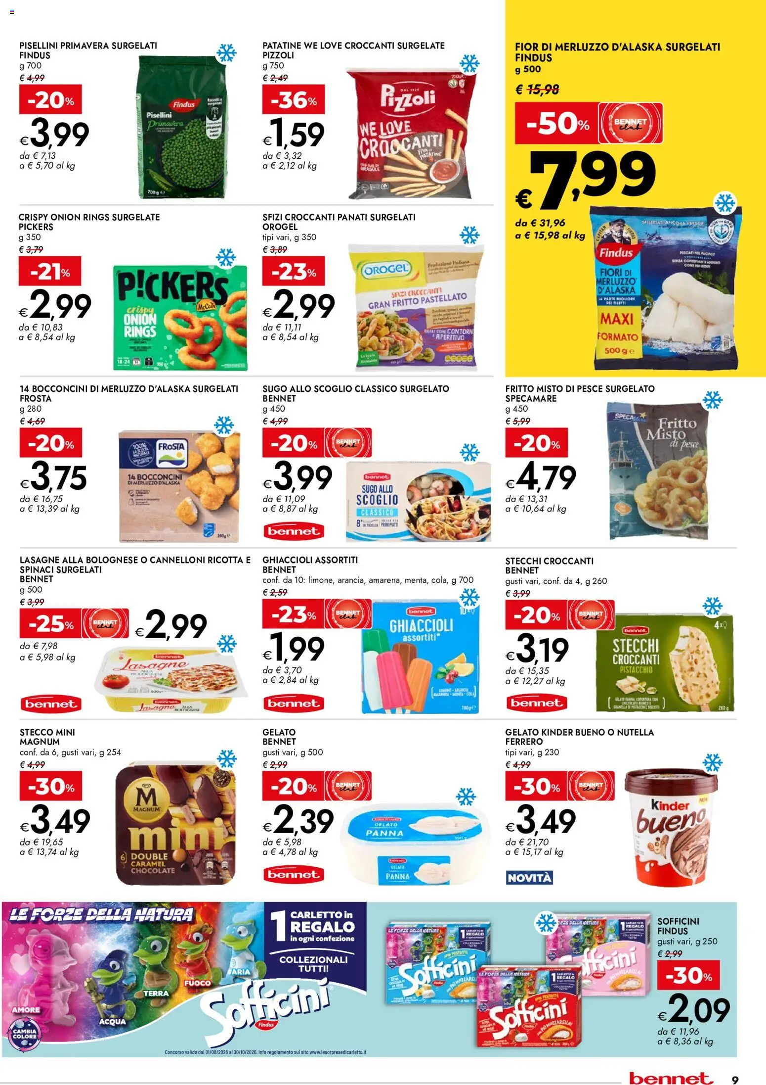 Volantino bennet del 27/08/2026 | Pagina: 9 | Prodotti: Merluzzo d’Alaska, Magnum, Sugo, Lasagne