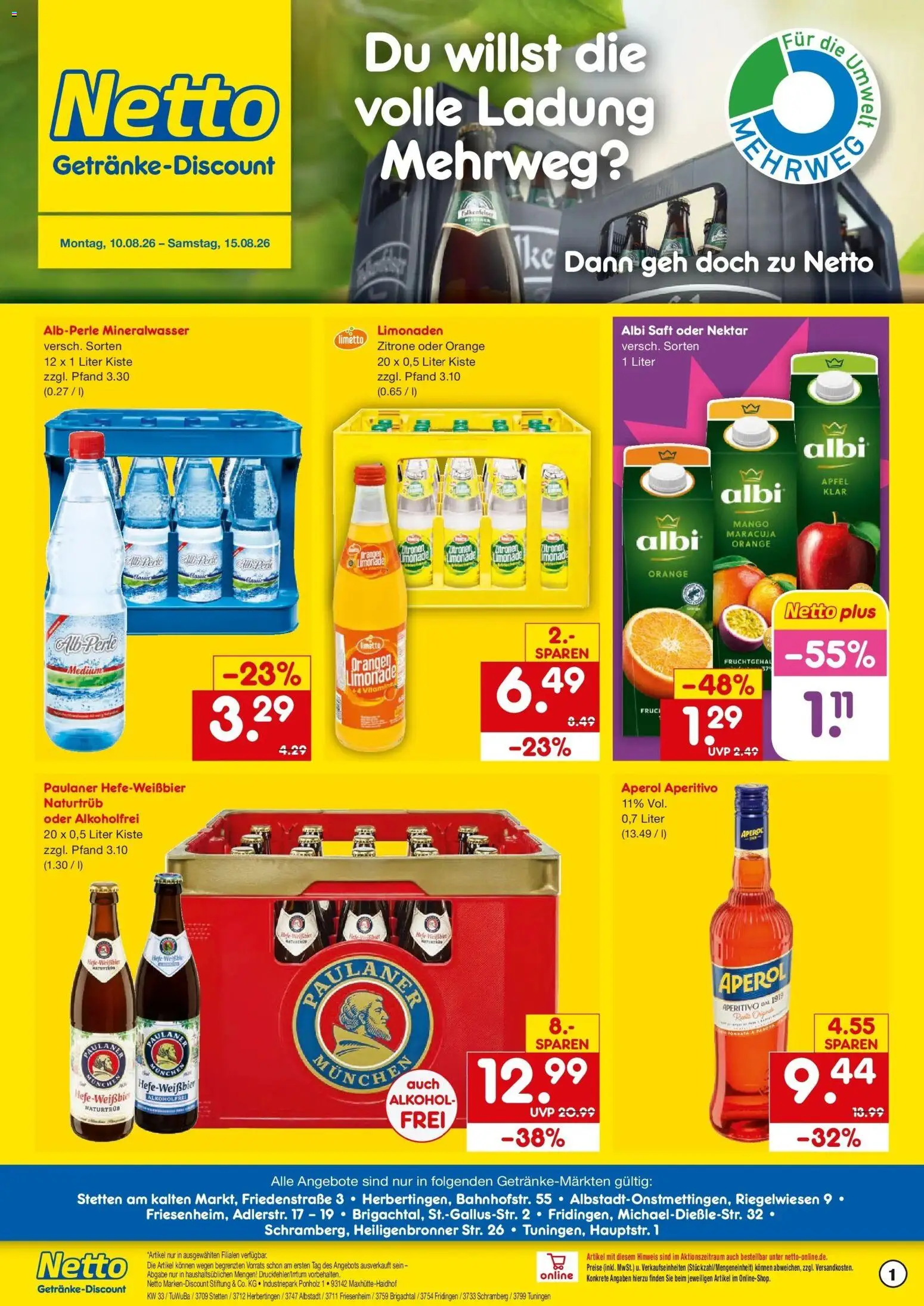 Netto Marken-Discount Prospekt Stetten Am Kalten Markt (ab 10.08.2026) » Angebote | Seite: 1 | Produkte: Äpfel, Alkohol, Mango, Aperol