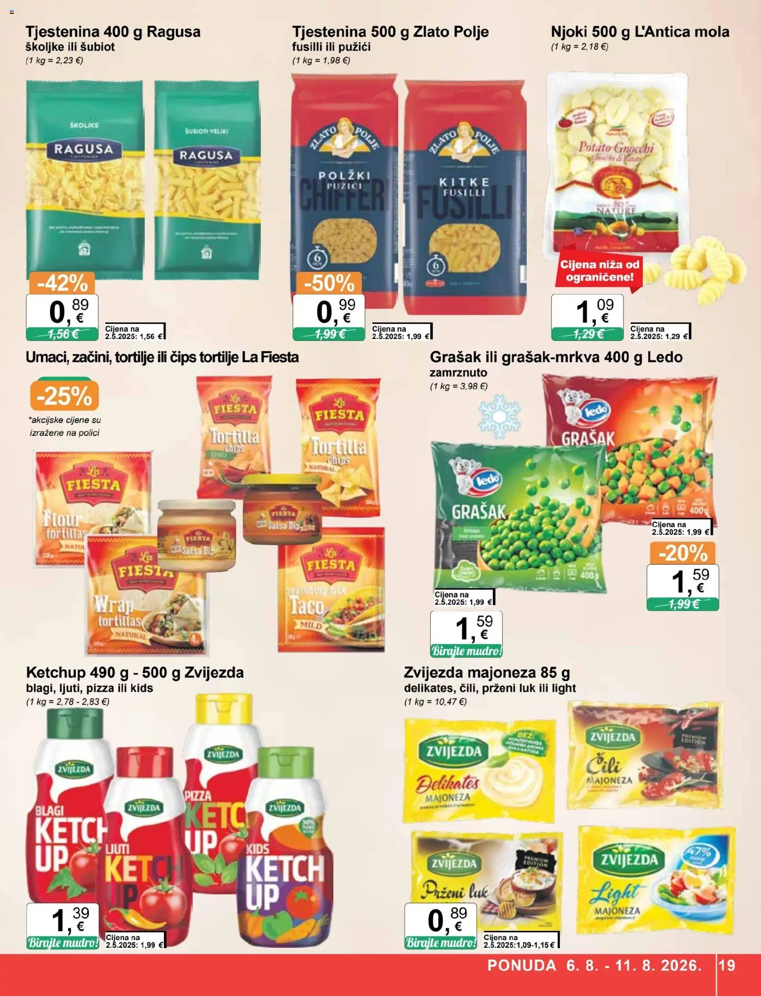 KTC katalog | vrijedi od 06.08.2026 | Stranica: 19 | Proizvodi: Tjestenina, Luk, Majoneza, Grašak