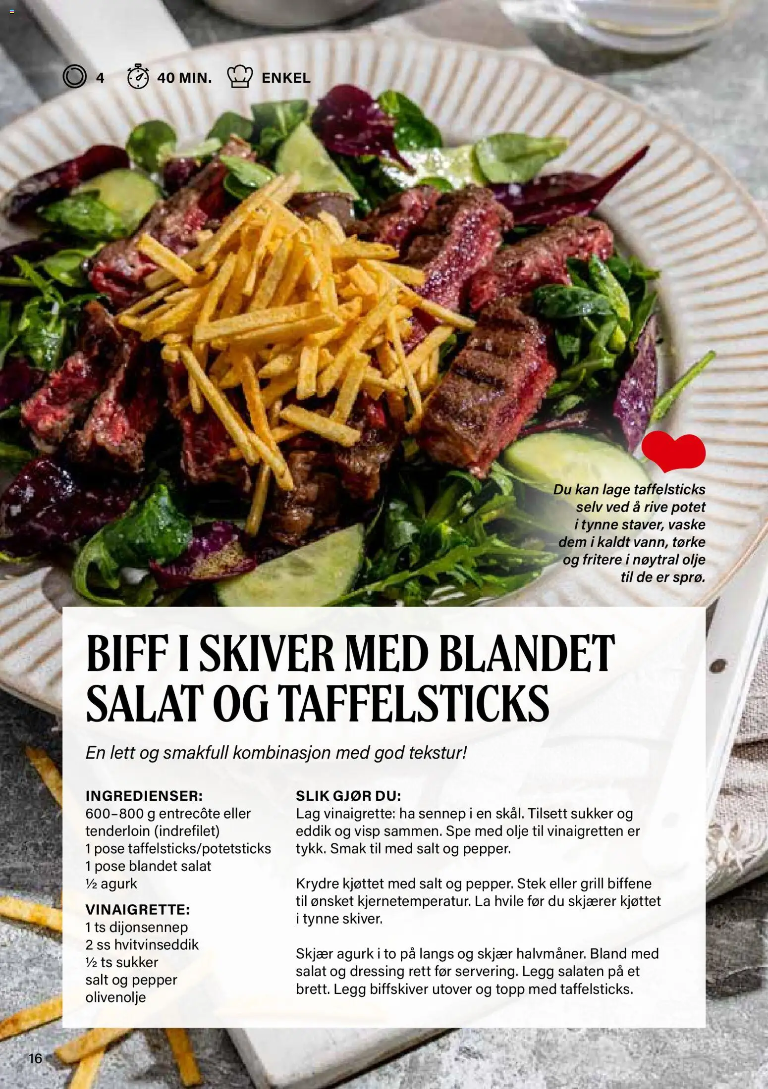{H1} | Side: 16 | Produkter: Olje, Biff, Karrysalat, Strandväska
